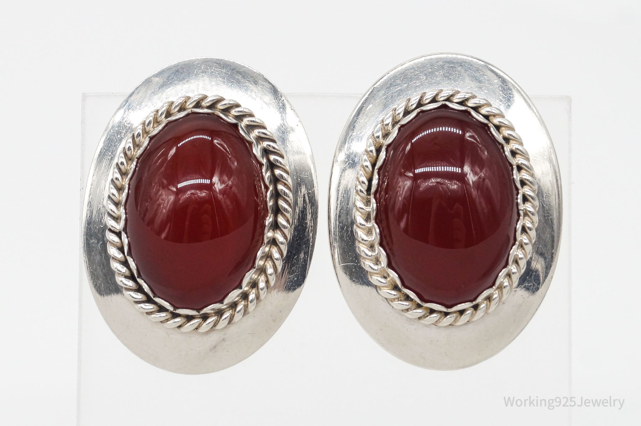 Vintage Native American Julia Etsitty Carnelian Sterling Silver Earrings