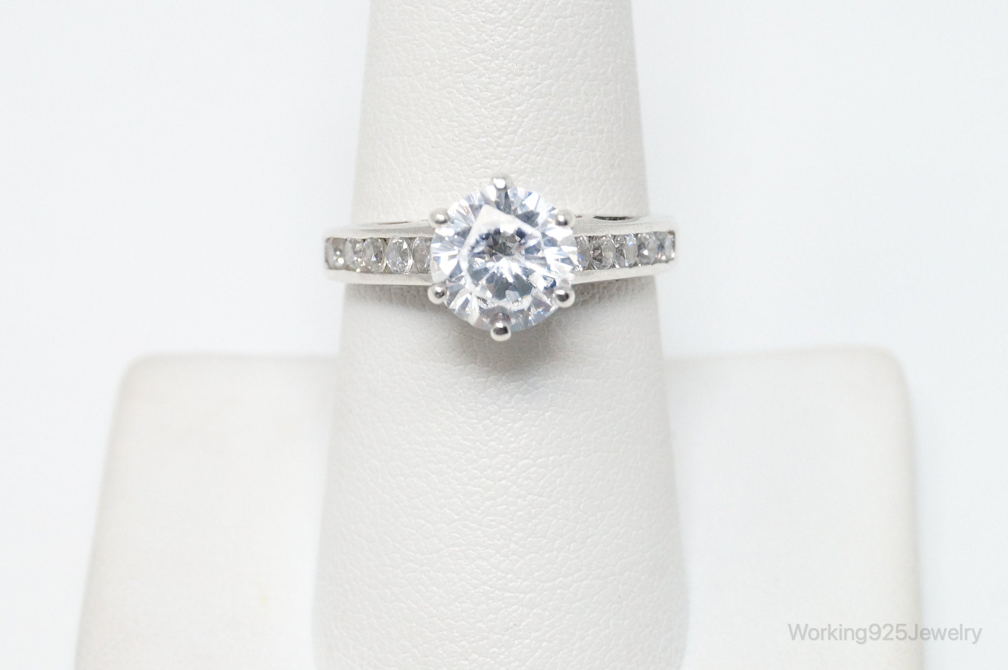 Vintage Art Deco Style Cubic Zirconia Sterling Silver Ring - Size 8