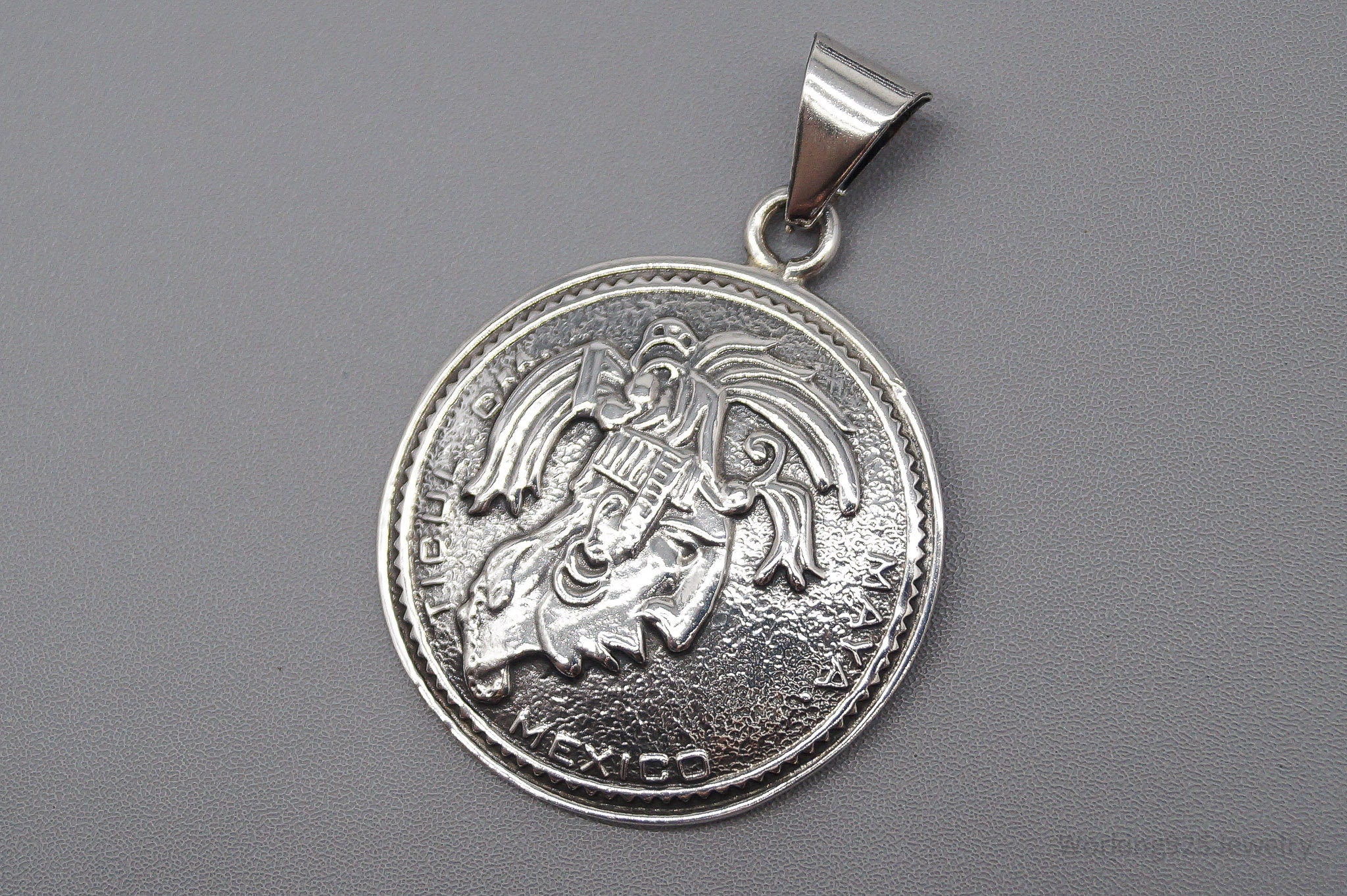 Large Vintage Mexico Mayan Warrior Sterling Silver Pendant