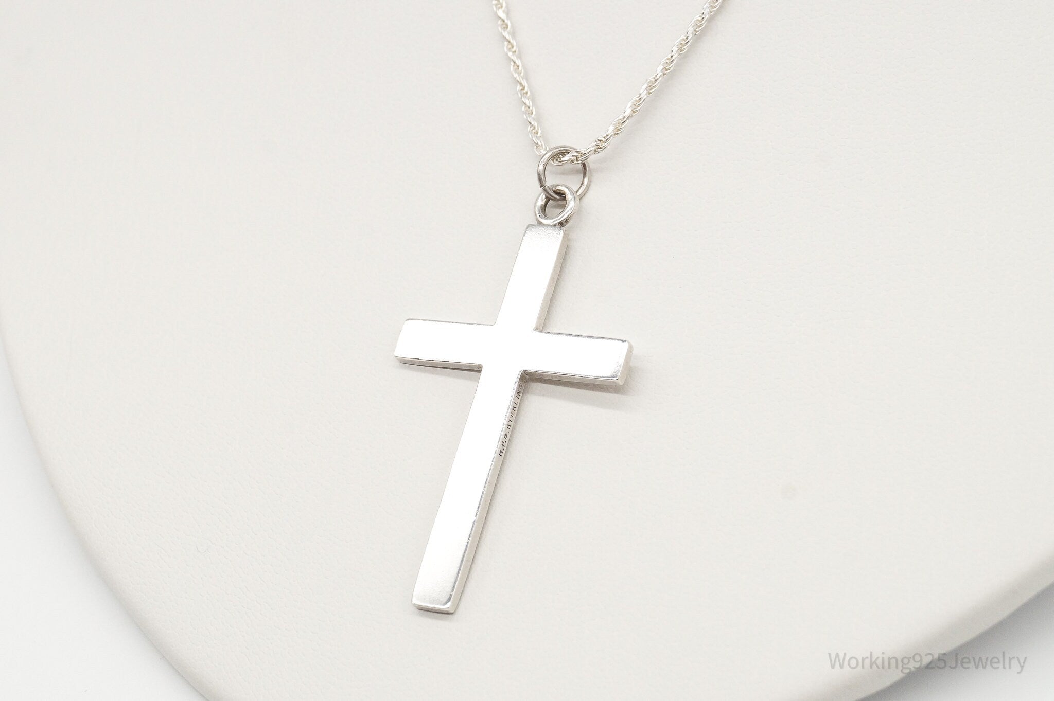 Vintage Large Designer HBF Cross Sterling Silver Necklace