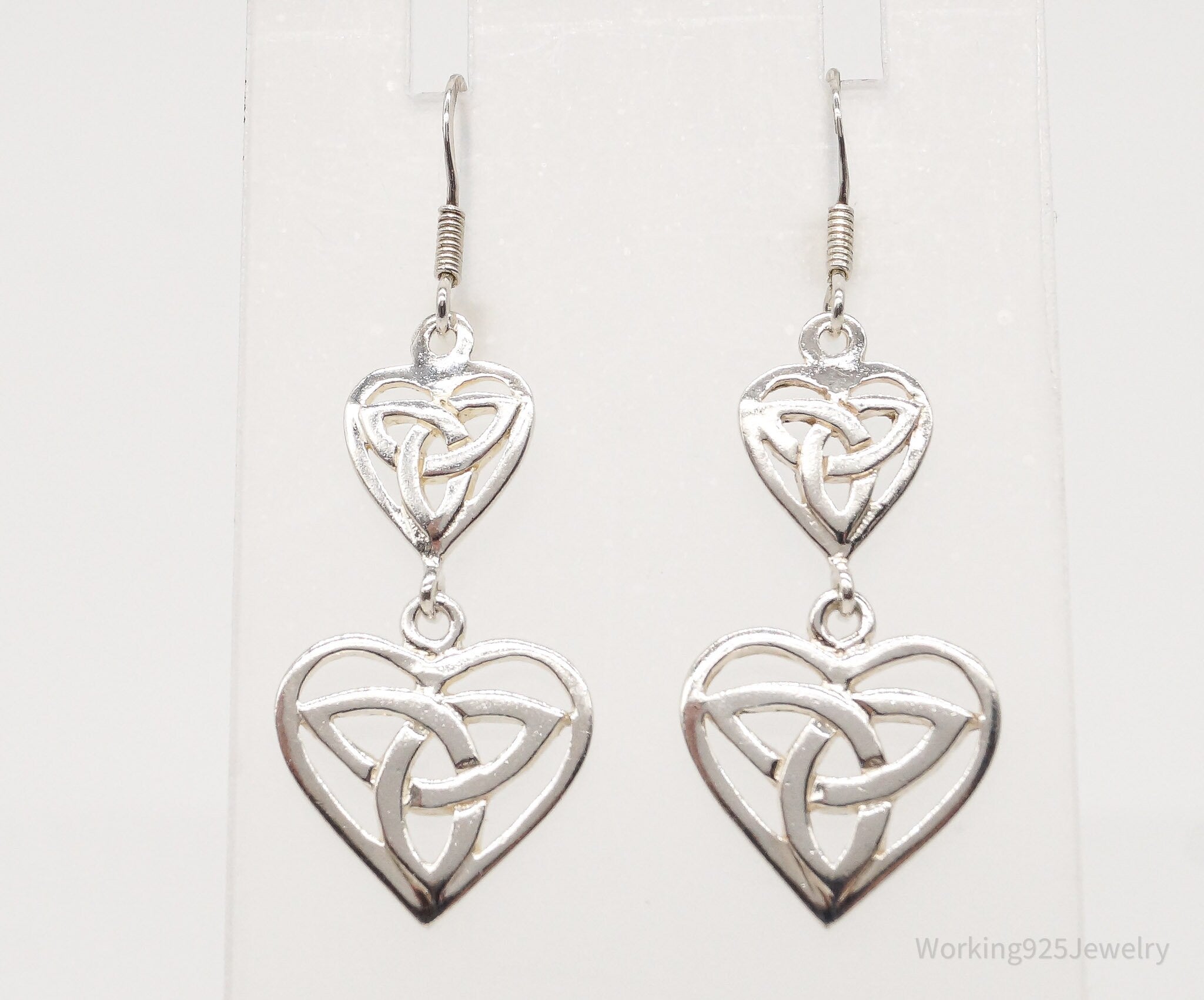 Vintage Celtic Trinity Knot Hearts Sterling Silver Earrings