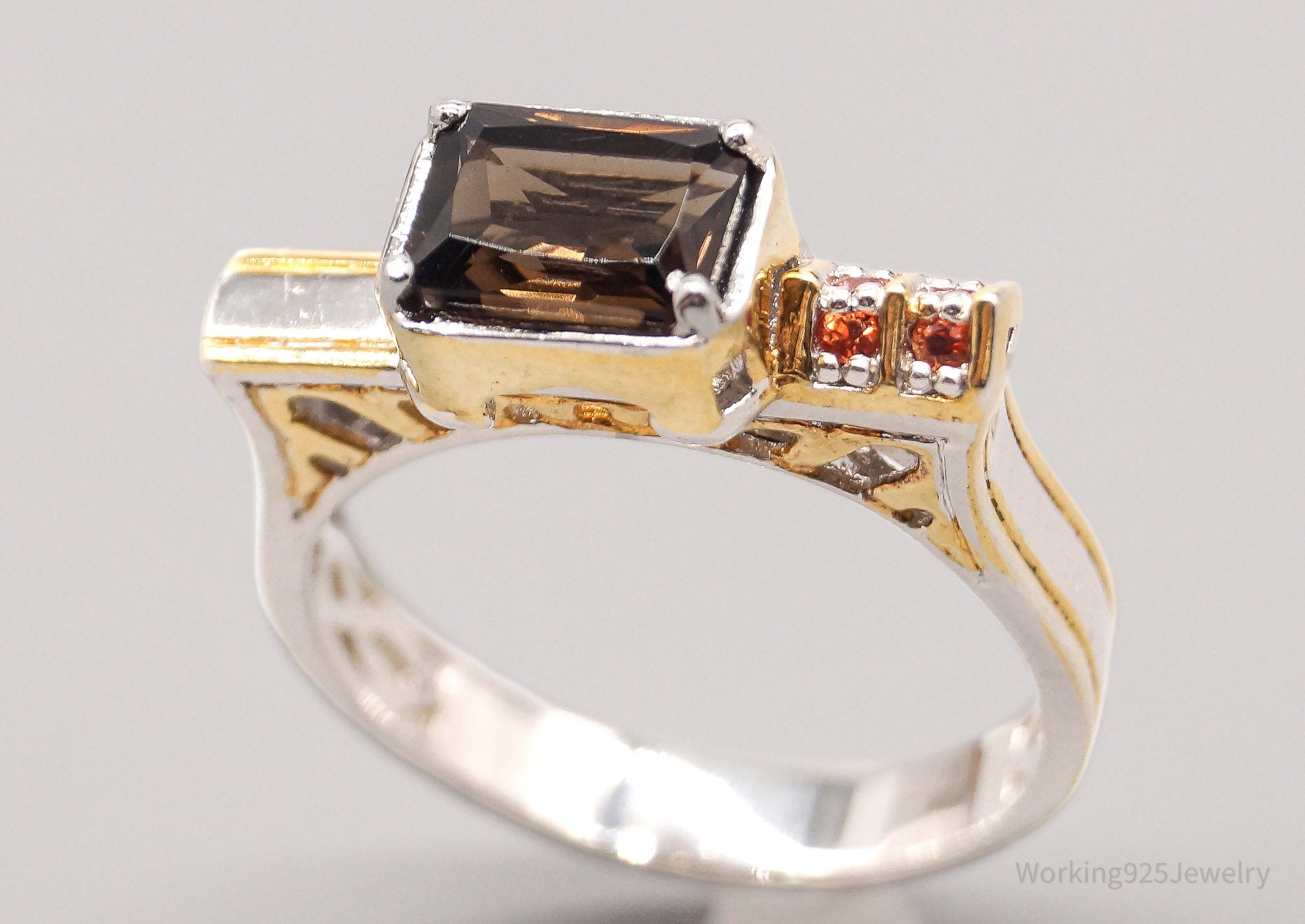 Michael Valitutti Smoky Topaz & Orange Topaz Gold Vermeil Sterling Silver Ring Size 10