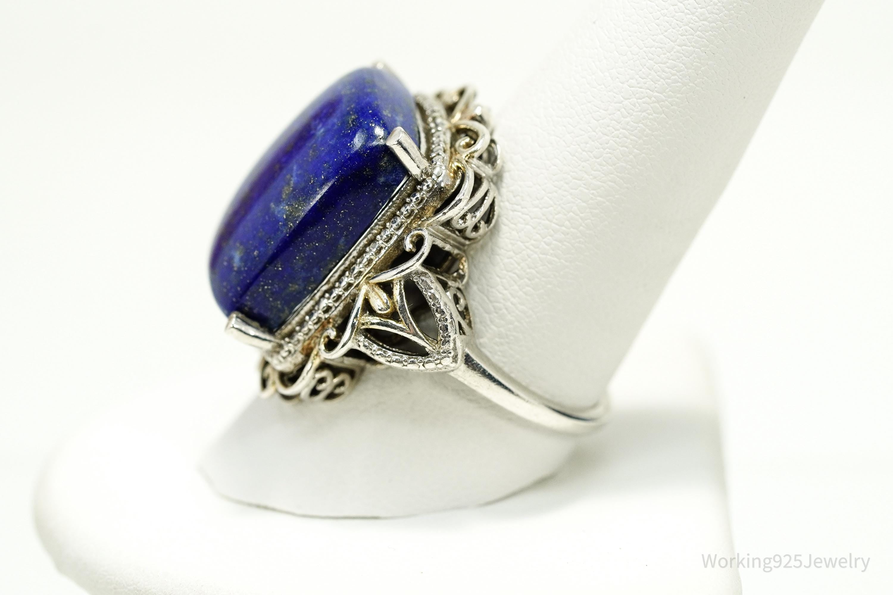 Vintage Lapis Lazuli & Diamond Gold Over Sterling Silver Ring - Size 10