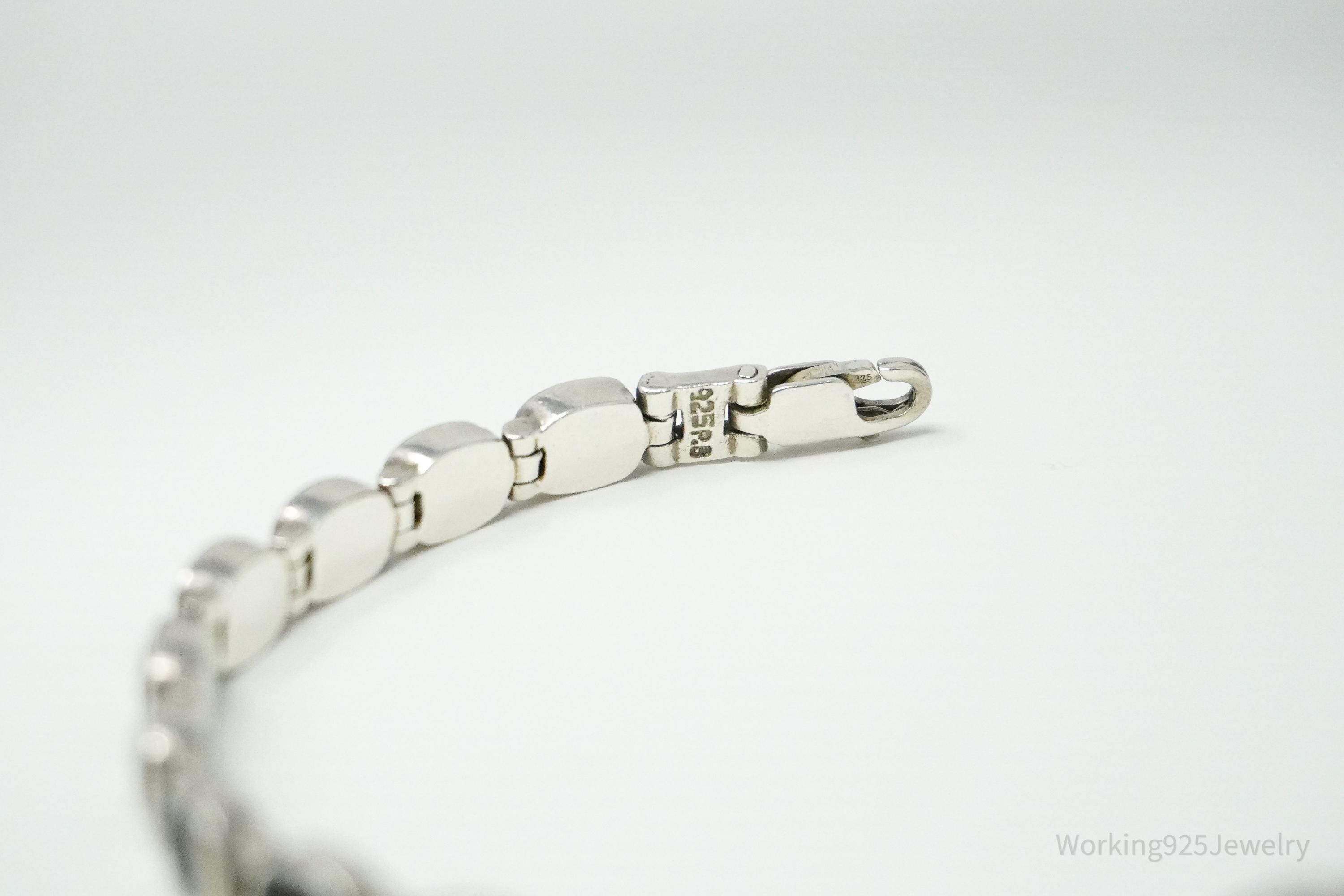 Vintage Southwestern Designer Peyote Bird Black Onyx Inlay Sterling Silver Bracelet 7.5