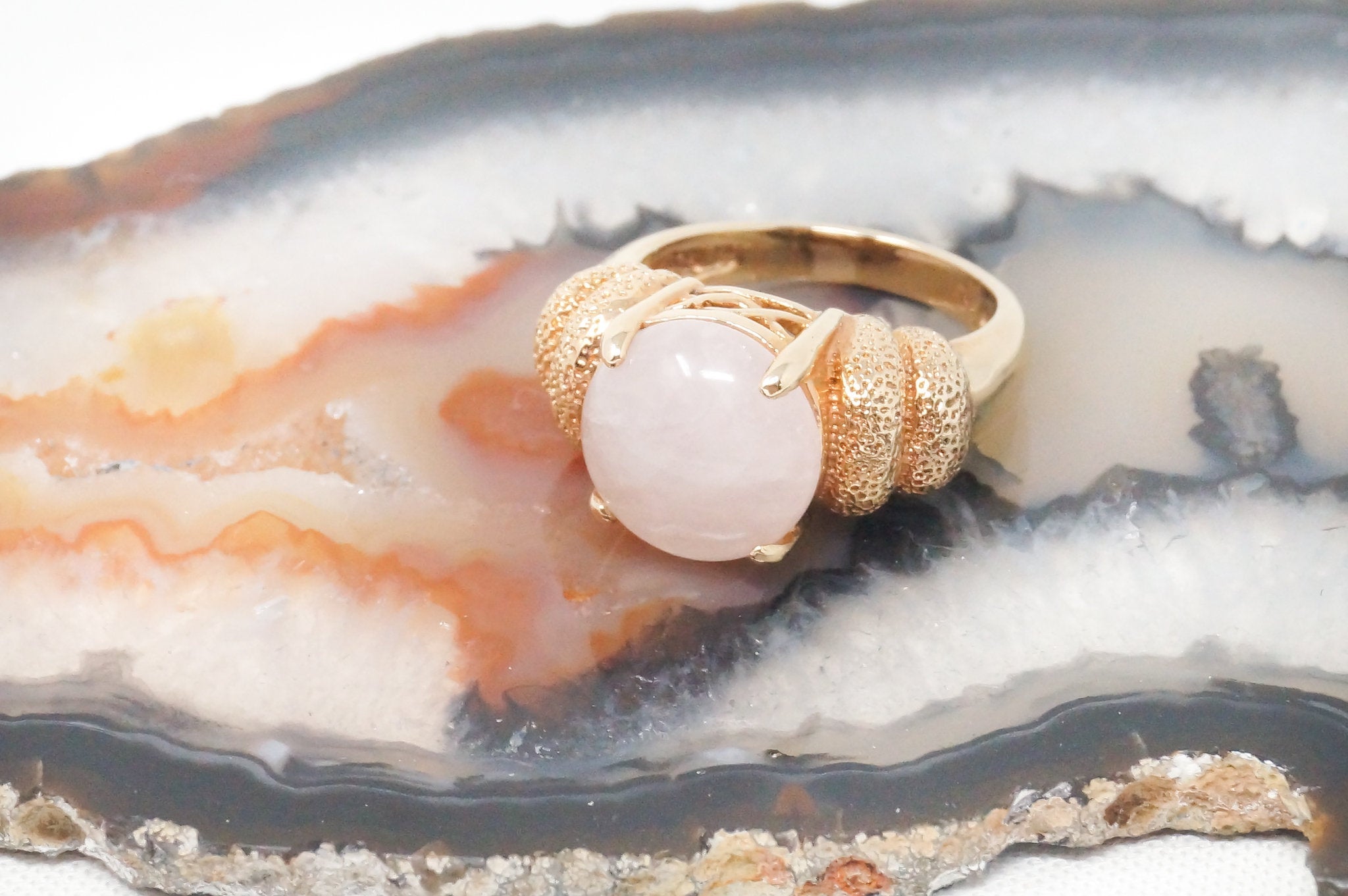 Vintage Rose Quartz Gold Vermeil Sterling Silver Ring - Sz 5.75