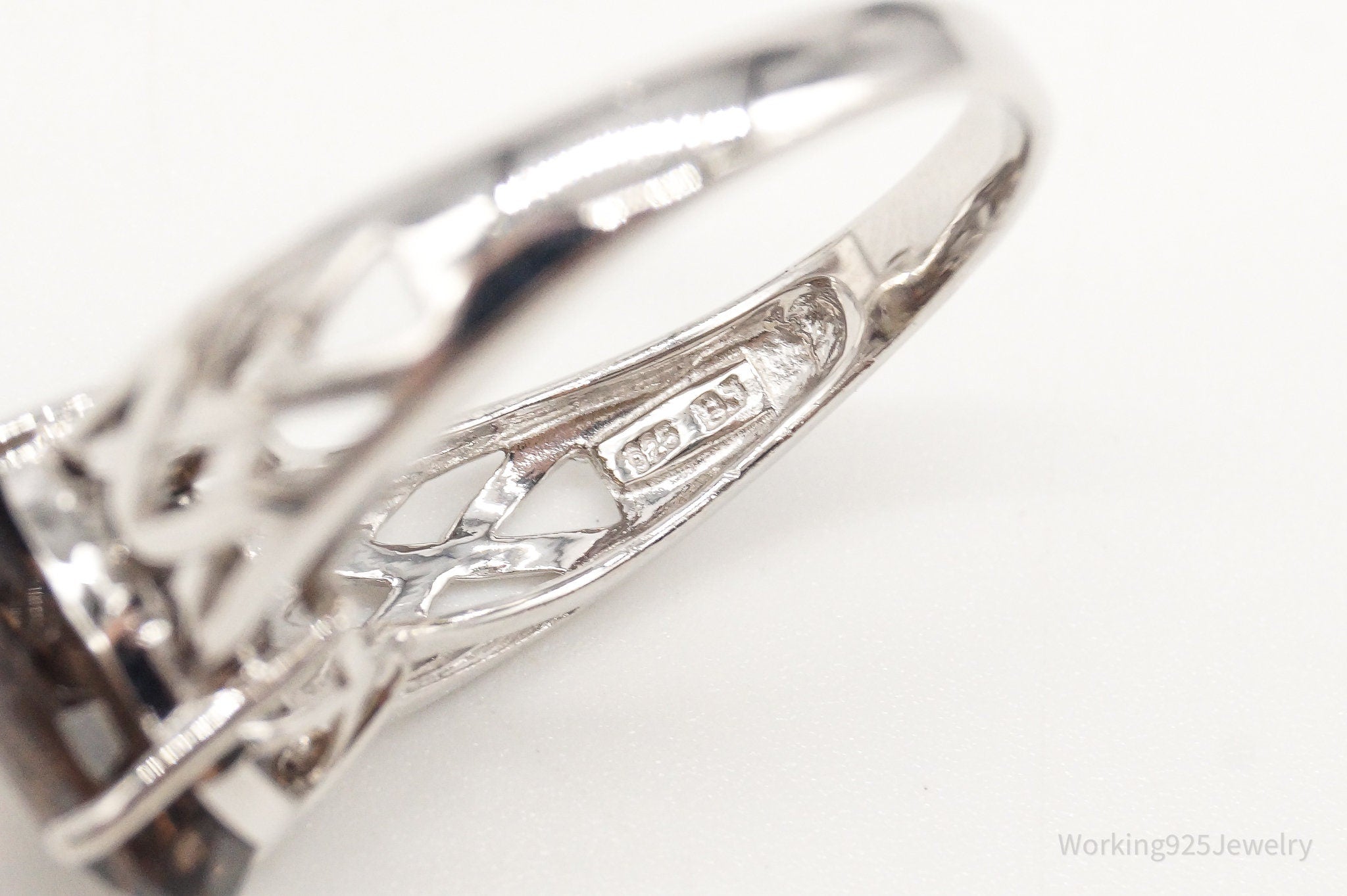 Vintage Large Smoky Topaz Sterling Silver Ring - Size 7