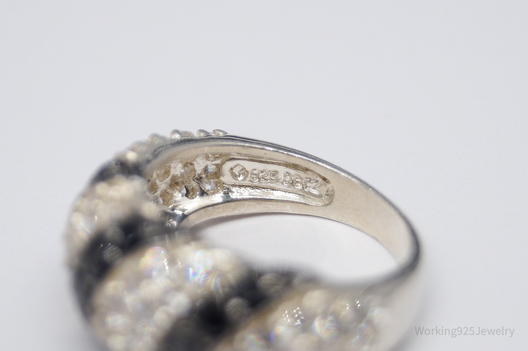 Vintage Black & White Cubic Zirconia Sterling Silver Ring - Size 4.75