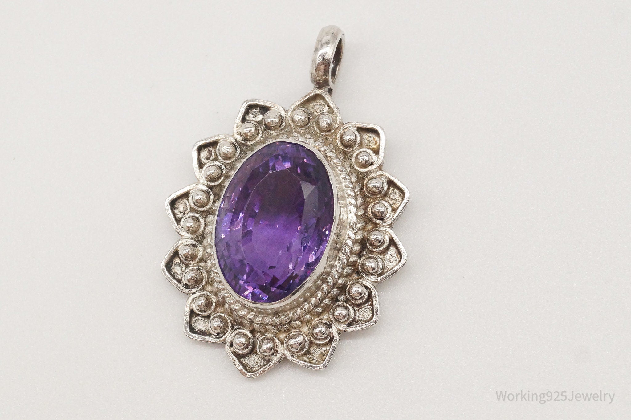 Vintage Large Amethyst Sterling Silver Pendant