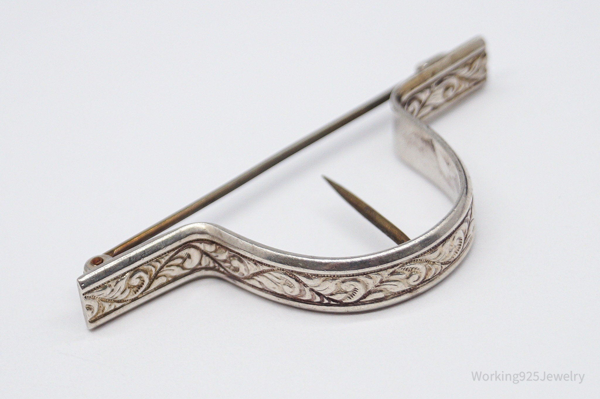 Antique Large Sterling Silver Tussie Mussie Posey Holder Boutonniere Brooch Pin