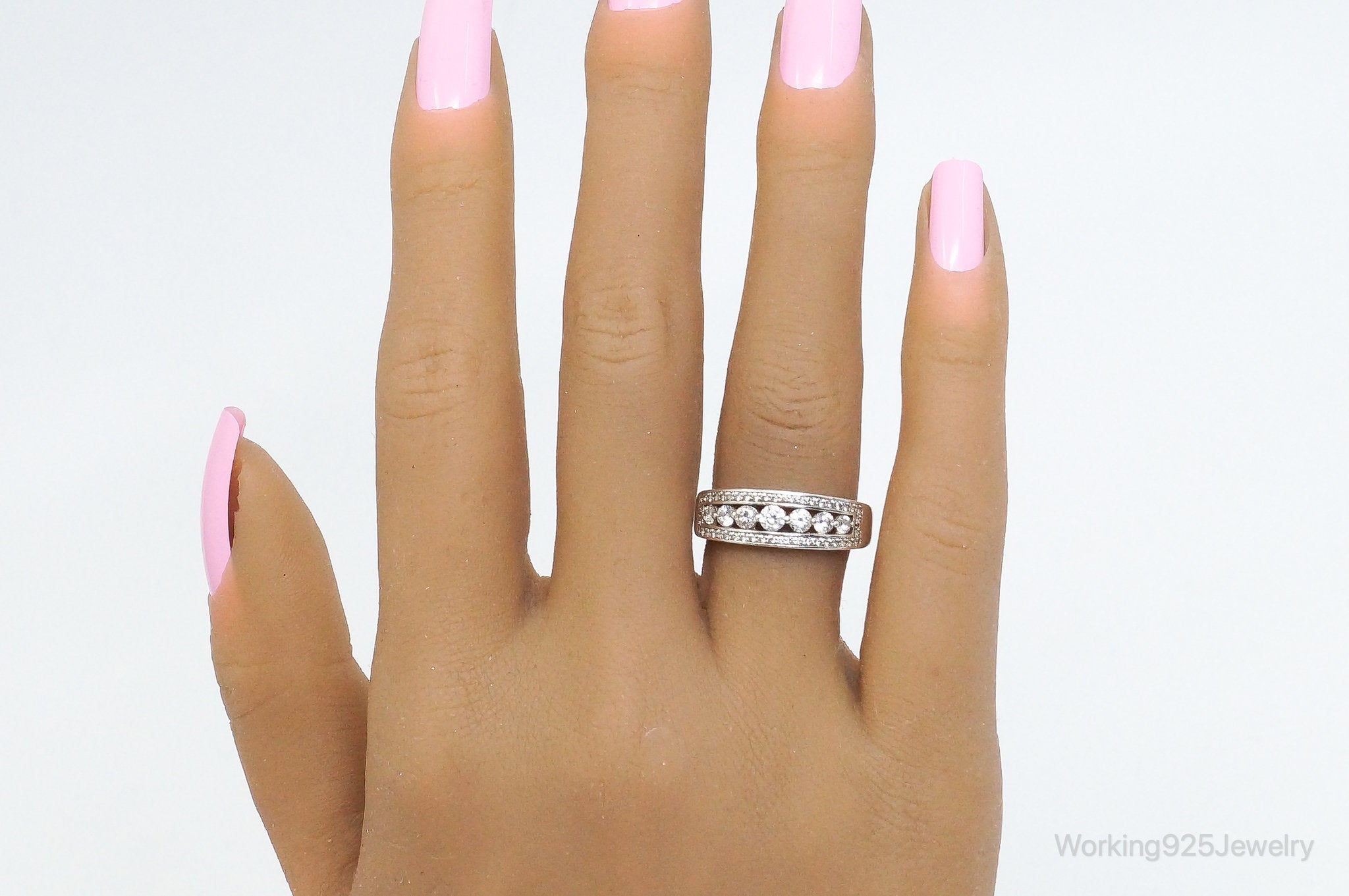 Vintage Art Deco Style Cubic Zirconia Sterling Silver Ring - SZ 8.25