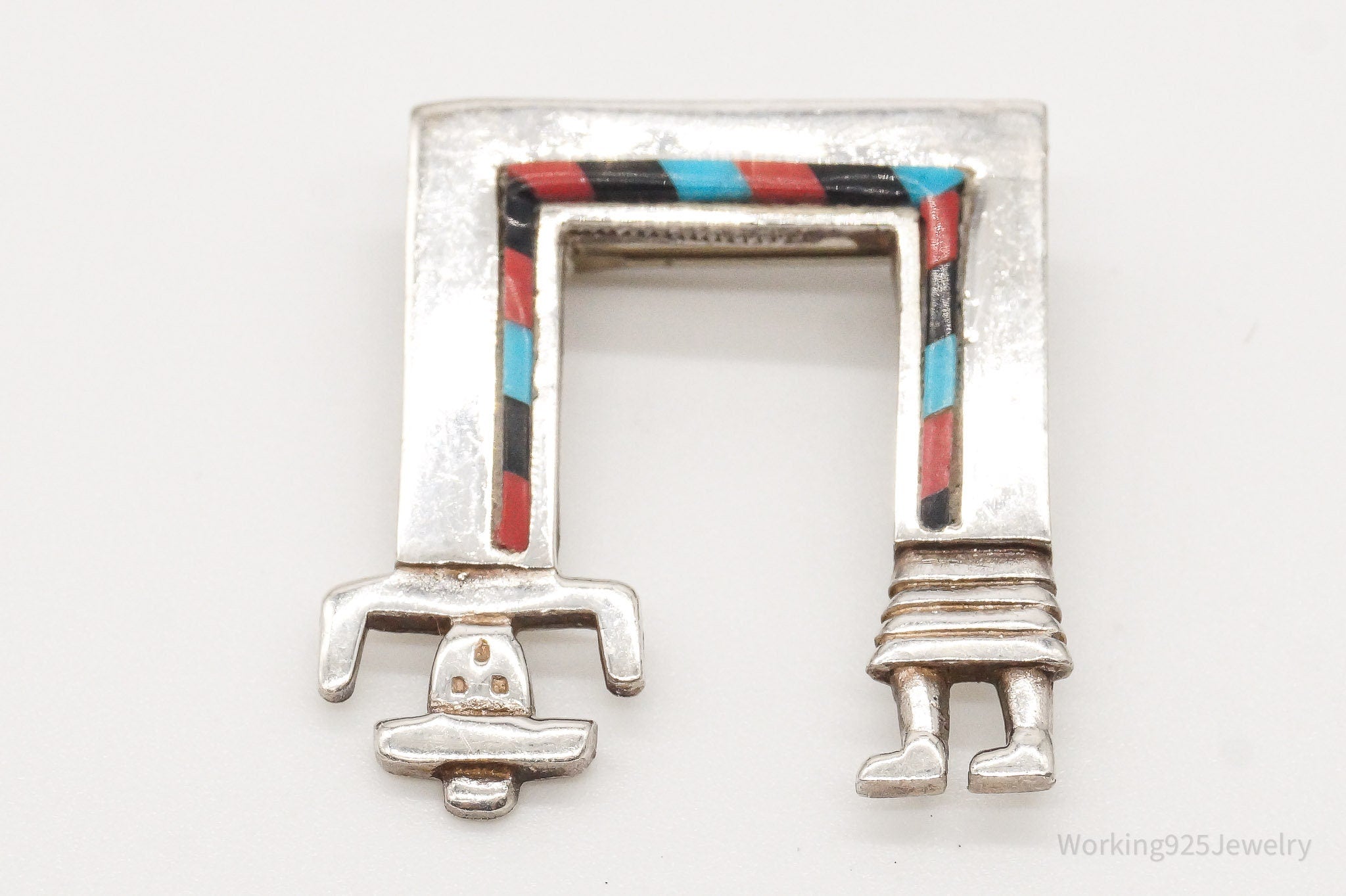 Vintage Native American YEI Multi Gem Inlay Sterling Silver Brooch Pin