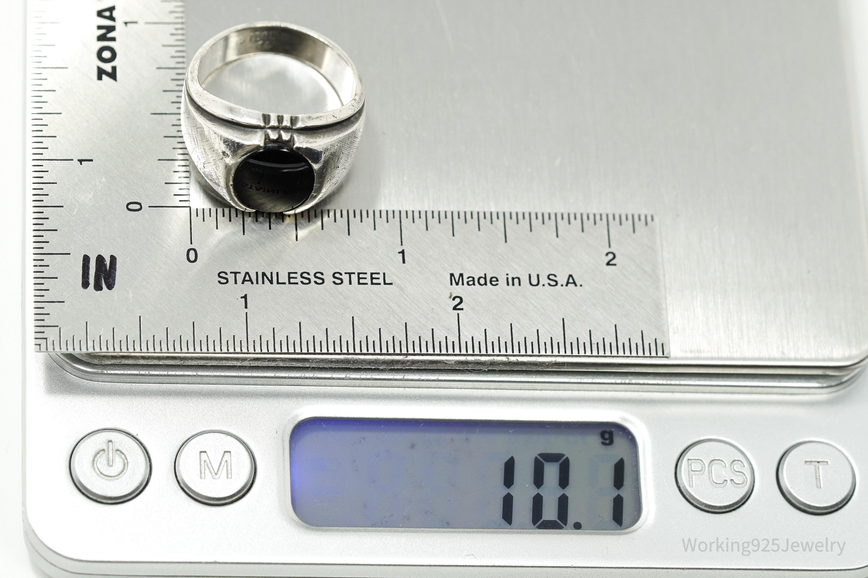 Antique Designer Clark & Coombs Black Onyx Sterling Silver Ring - Size 8.75