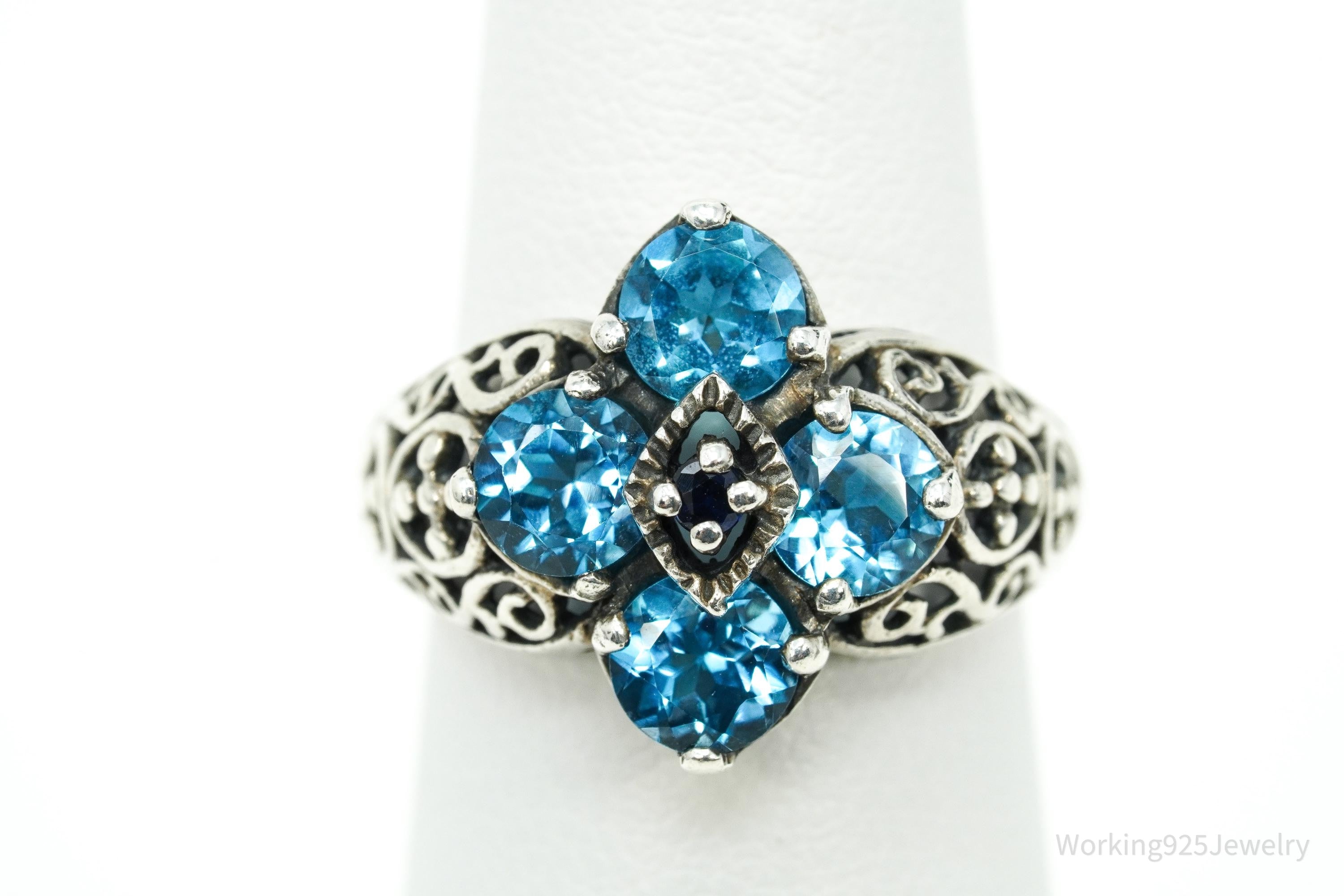 Vintage Designer CNA Blue Topaz Sapphire Sterling Silver Ring - Size 6