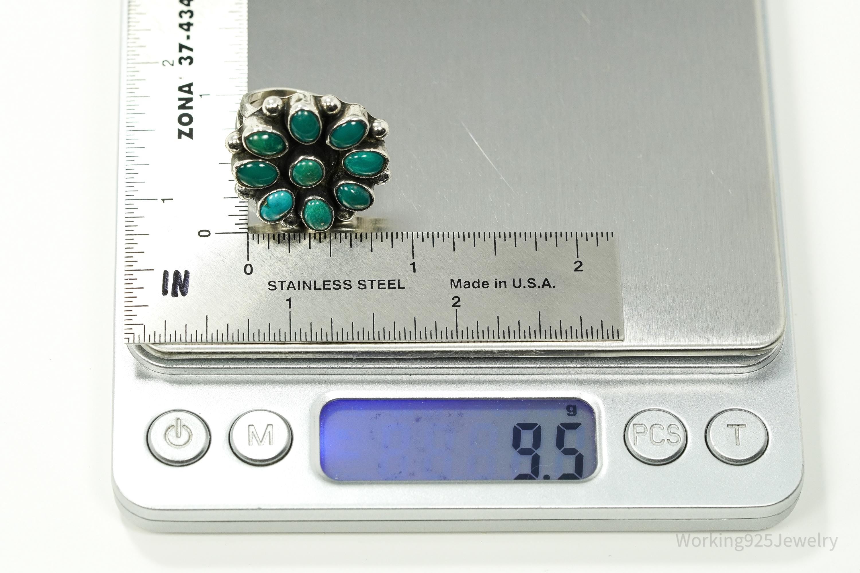 Vintage Handmade Native American Turquoise Unsigned Silver Ring - Size 7.25