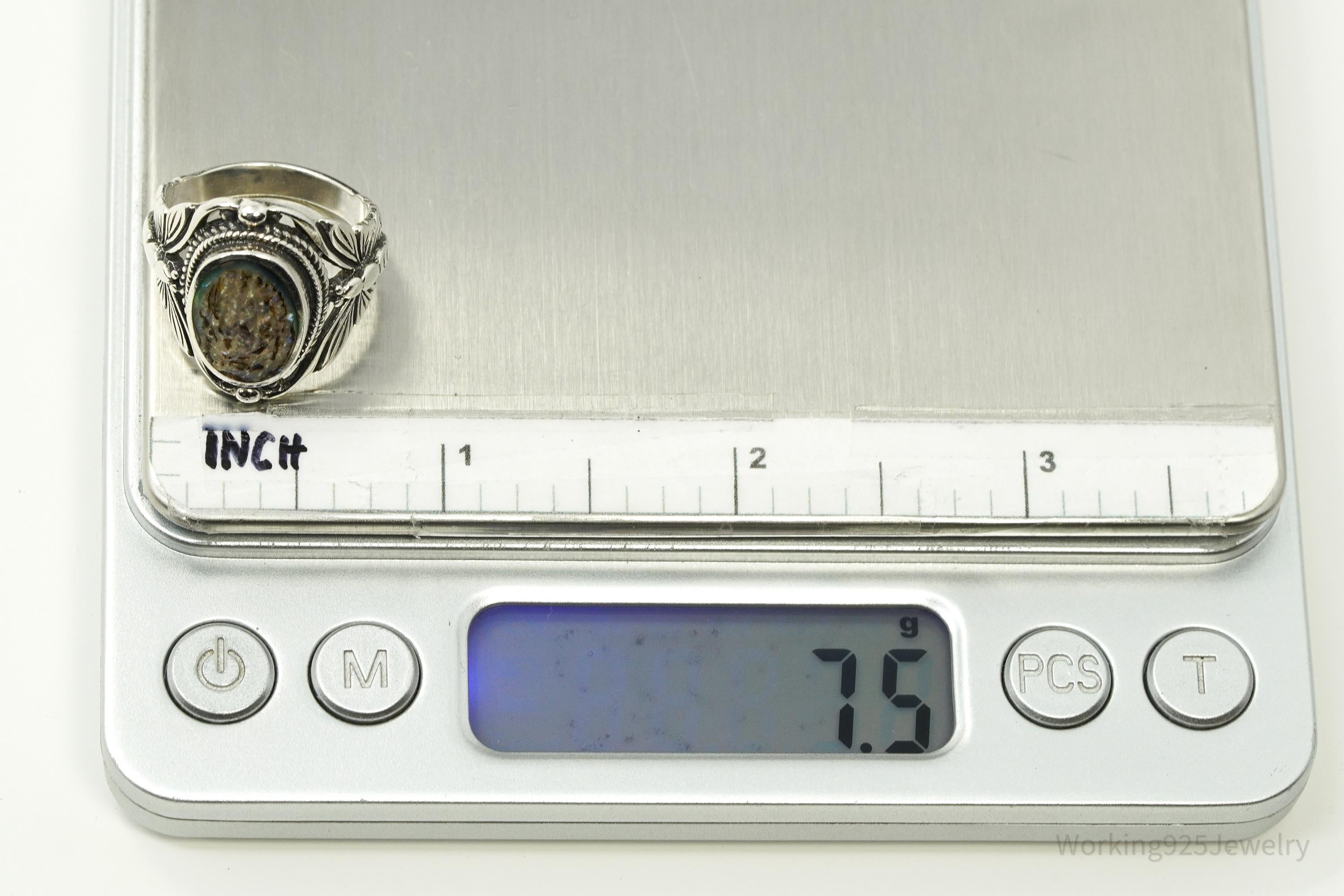 Vintage Paua Abalone Shell Sterling Silver Ring - Size 6.75