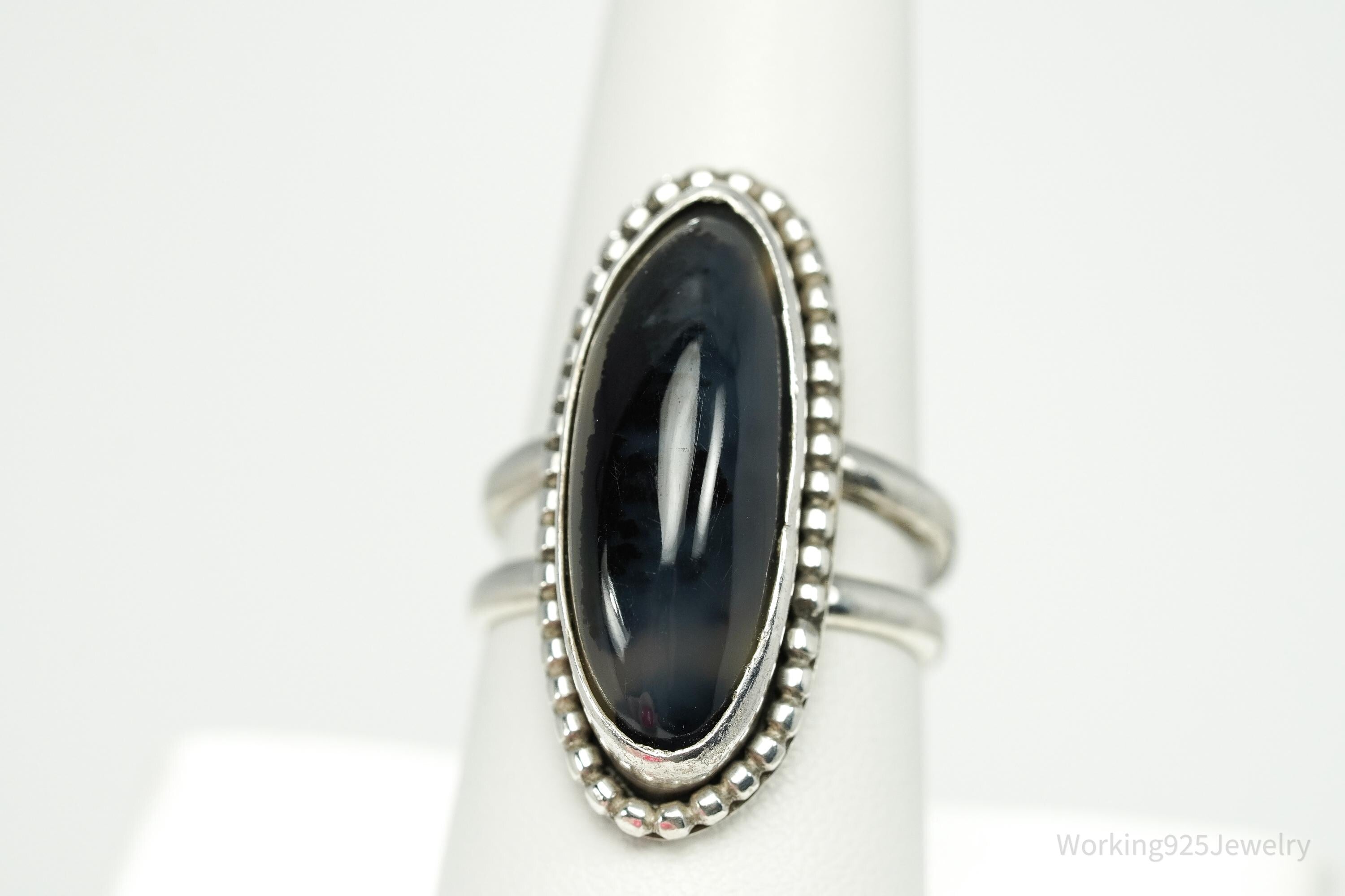 Vintage Large Agate Silver Ring - Size 9