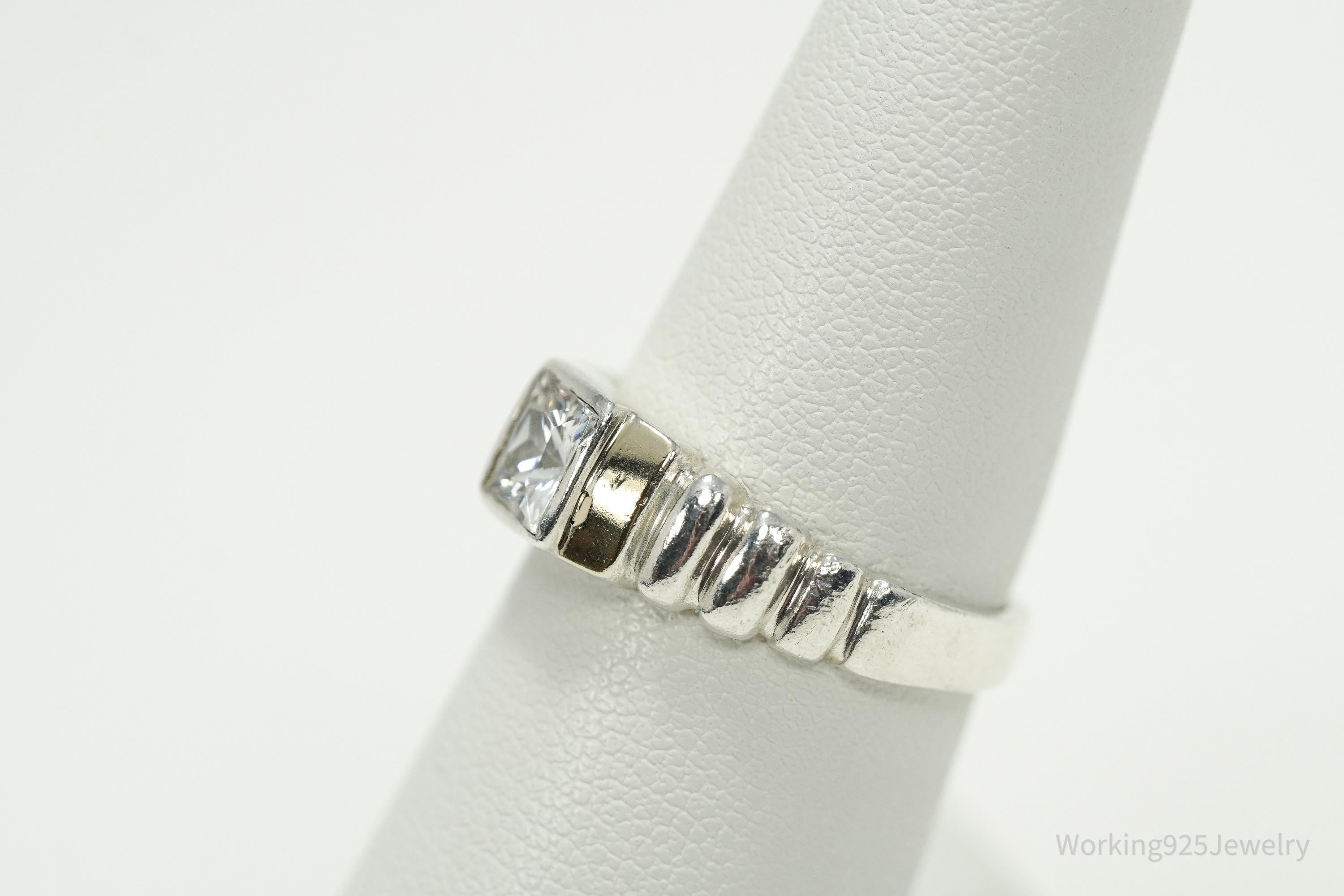 Vintage Cubic Zirconia Gold Vermeil Sterling Silver Ring - Size 6.75