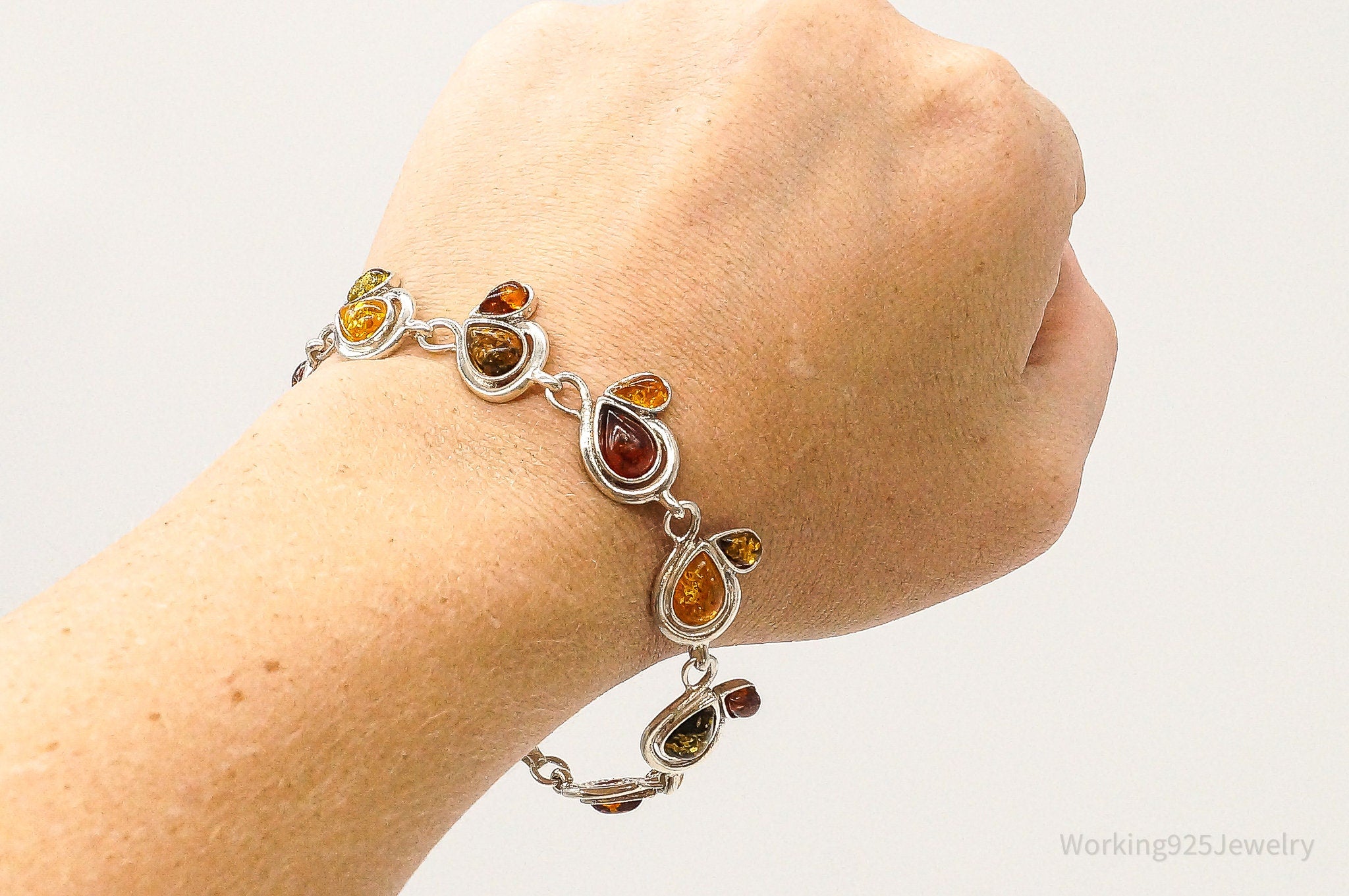 Vintage Multi Amber Modernist Sterling Silver Bracelet