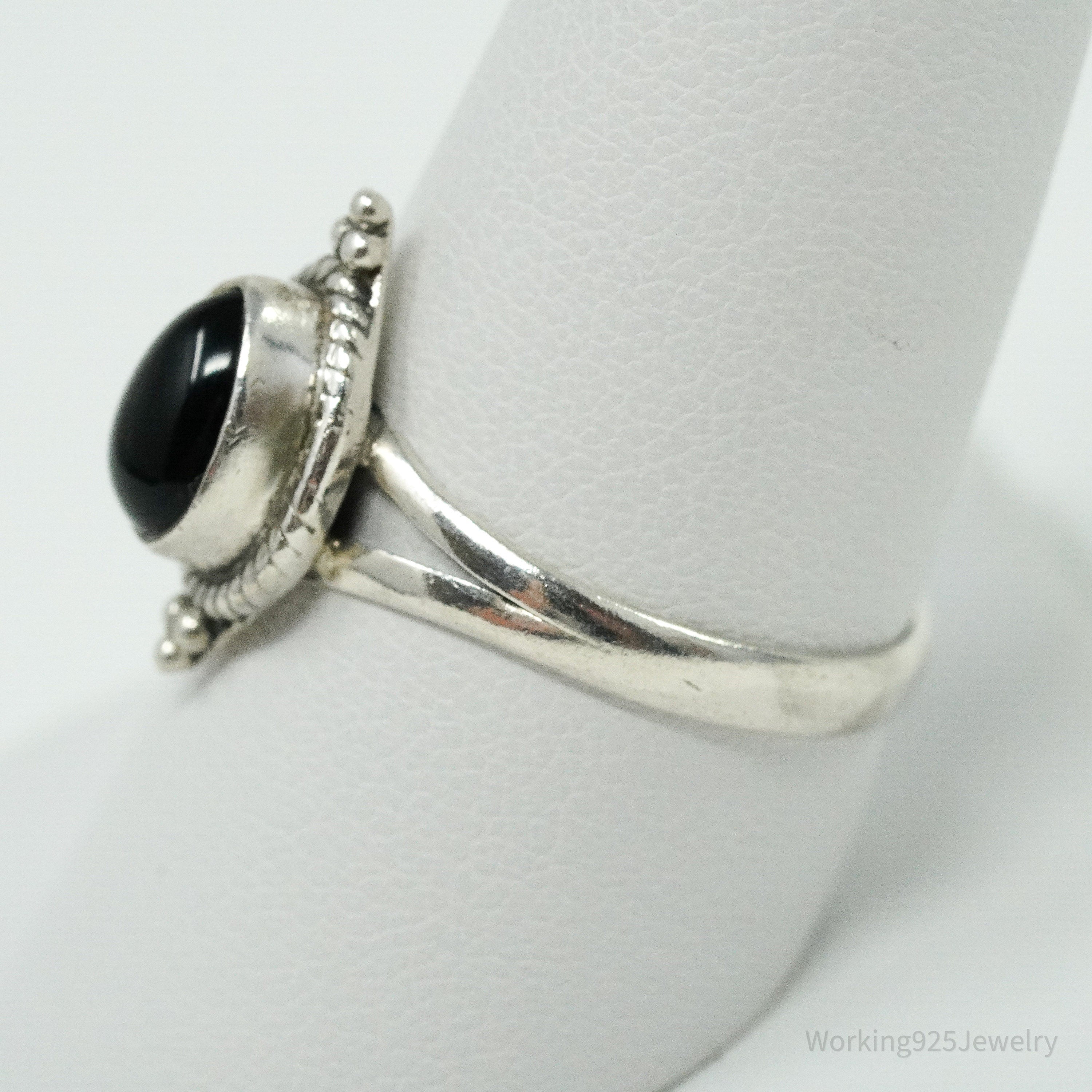 Vintage Black Onyx Sterling Silver Ring - Size 9.25