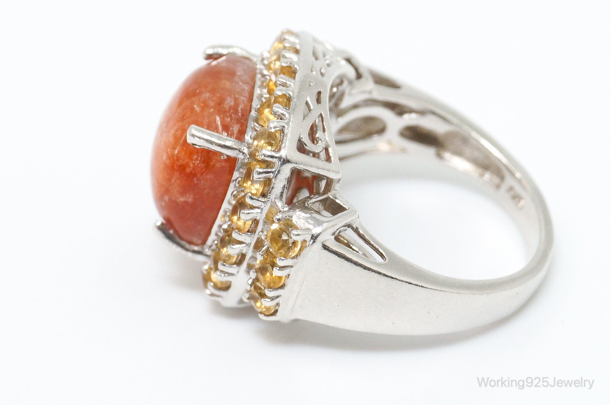 Vintage Orange Gemstone Citrine Sterling Silver Statement Ring SZ 7.25