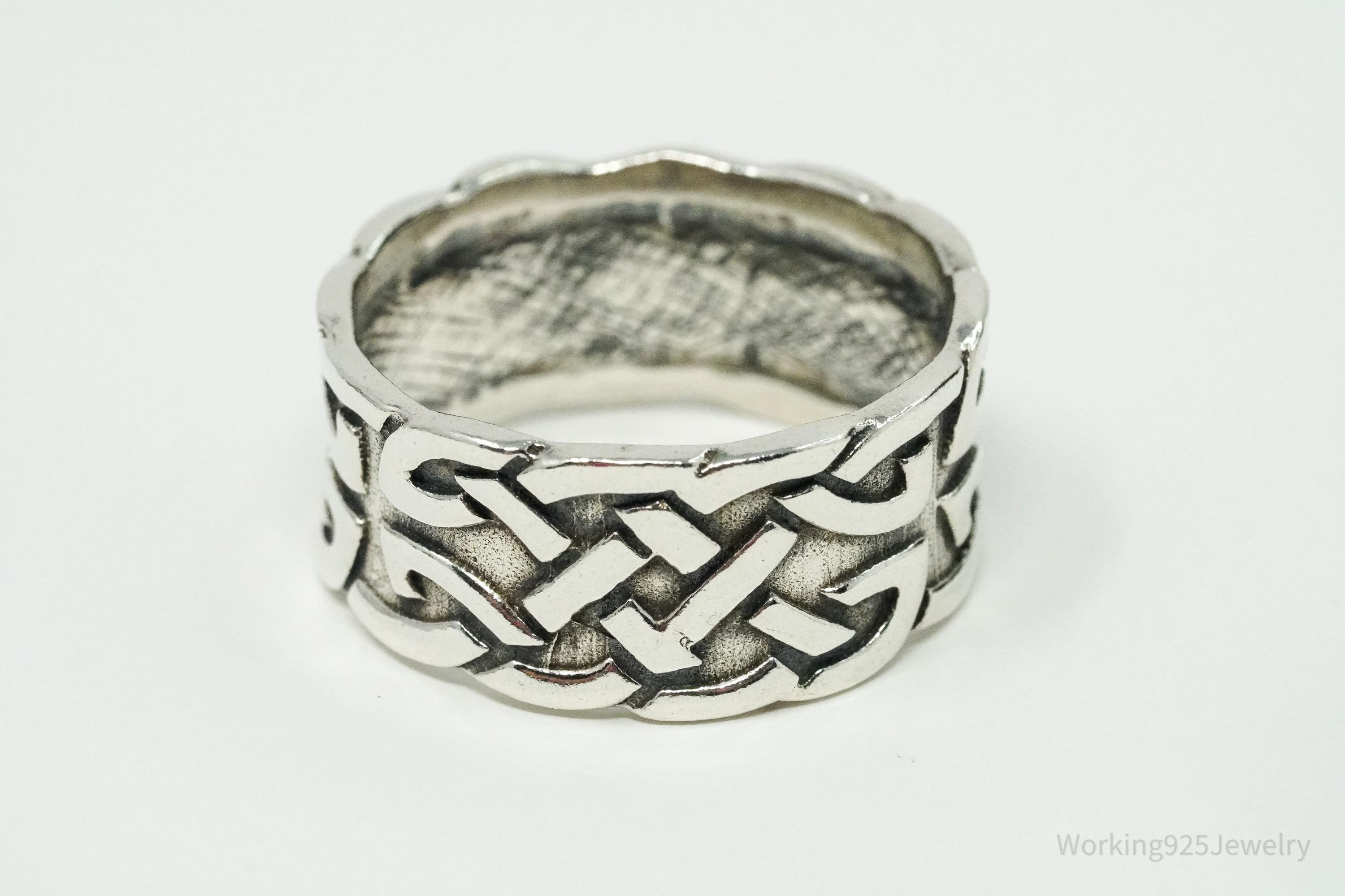Vintage Celtic Knots Sterling Silver Band Ring - Size 11.5