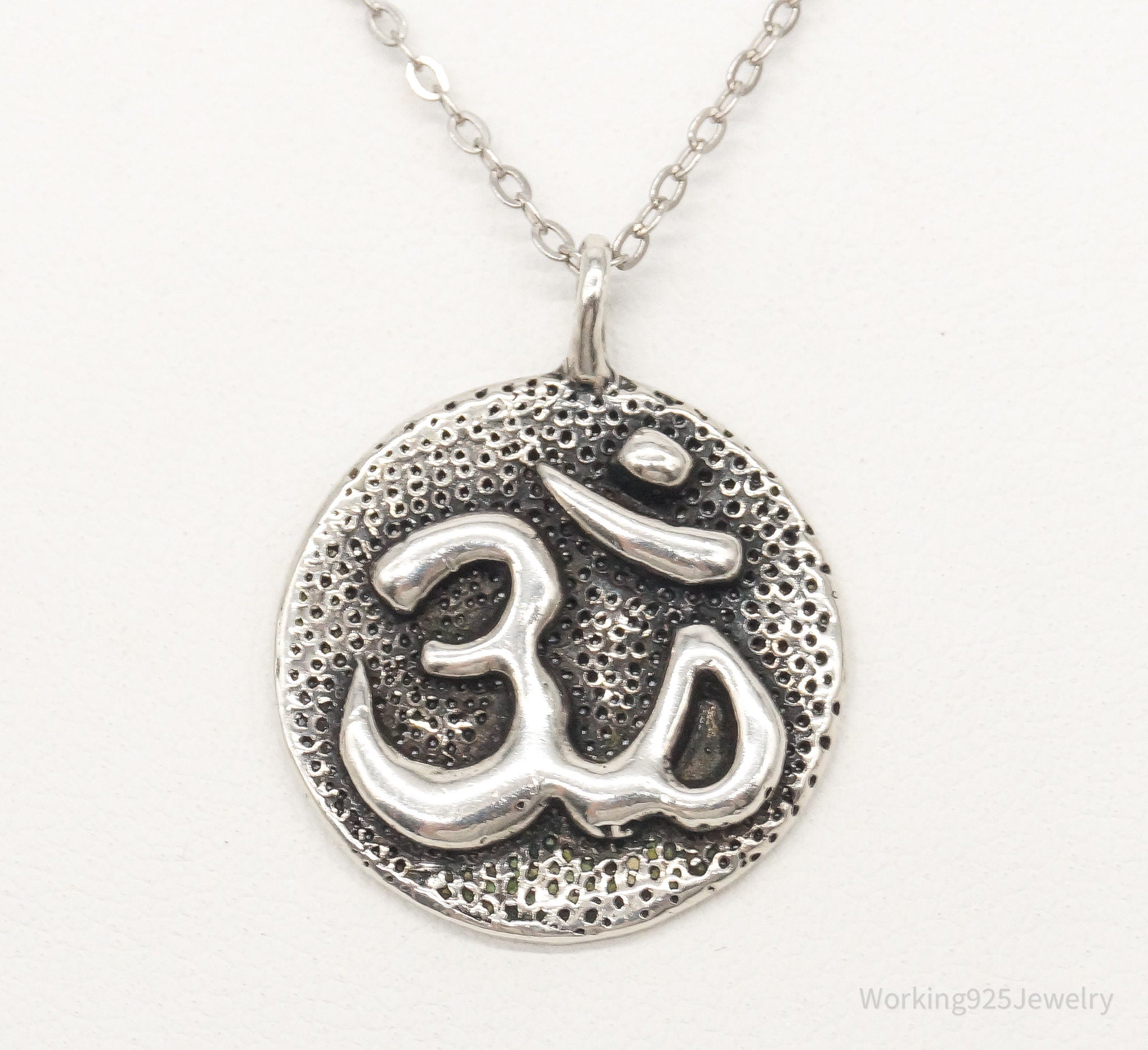 Vintage Om Symbol Sterling Silver Necklace