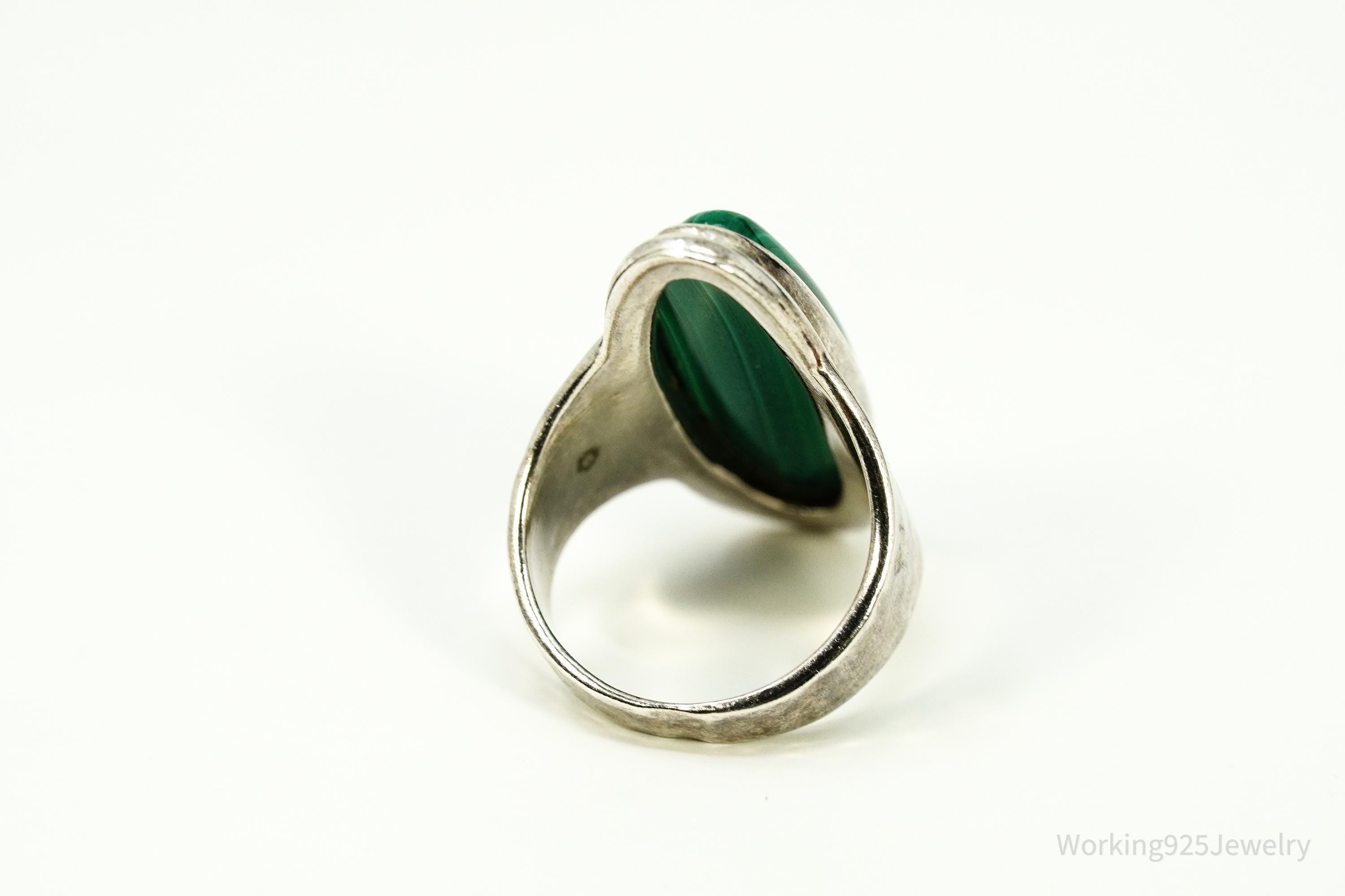 Vintage Malachite Sterling Silver Ring - Size 7.25