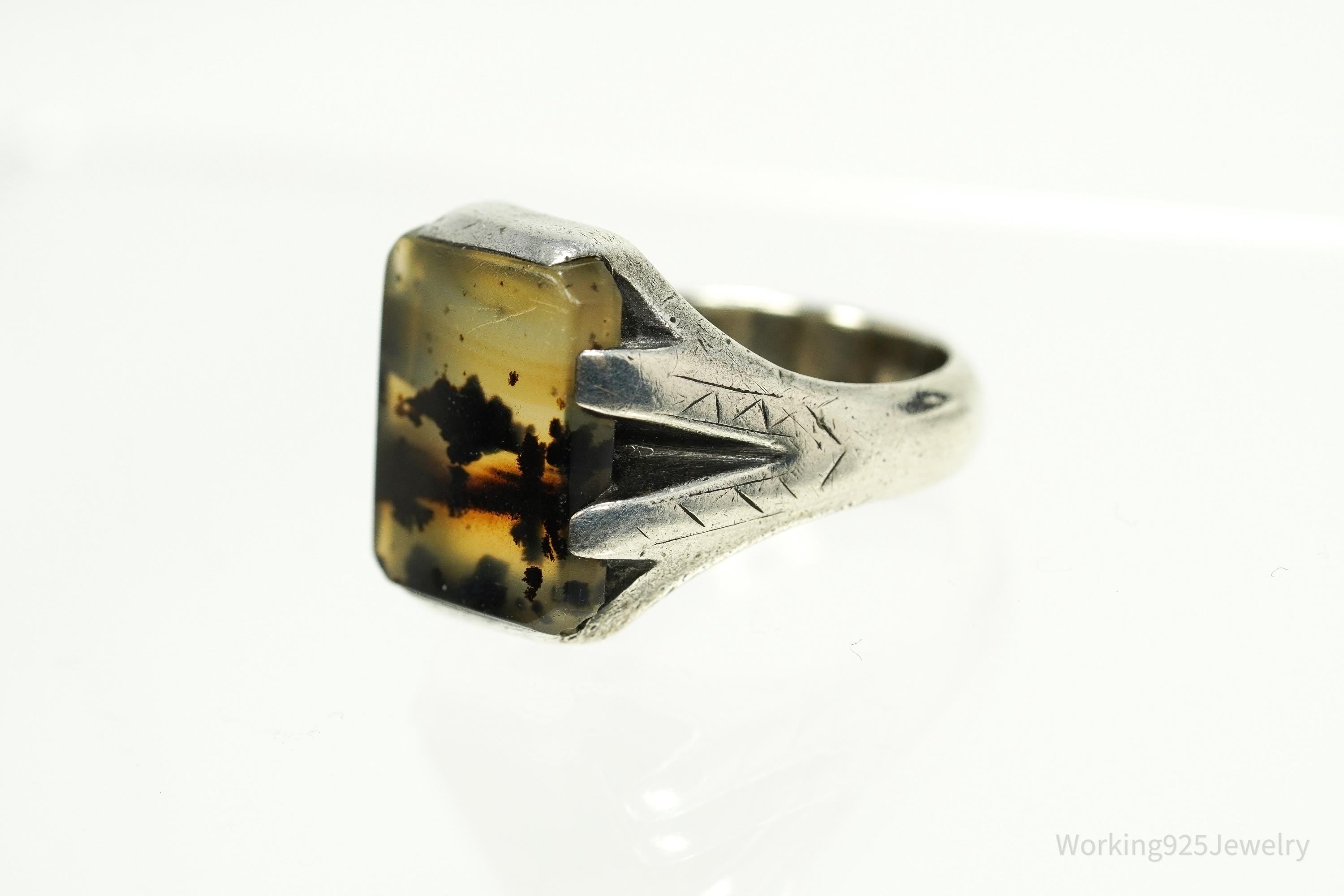 Antique Agate Sterling Silver Ring Size 8.75