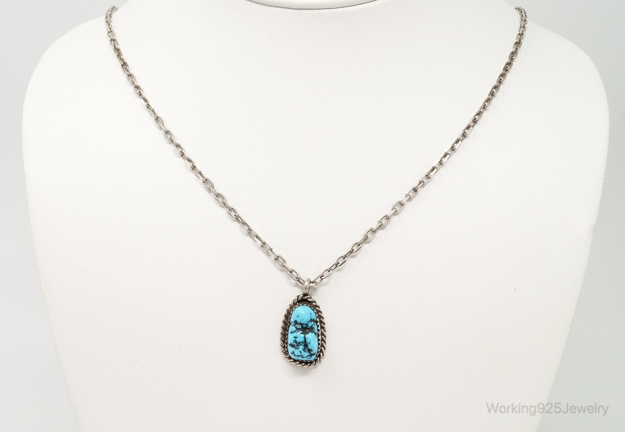 VTG Handmade Native American George Lee Turquoise Sterling Silver Necklace