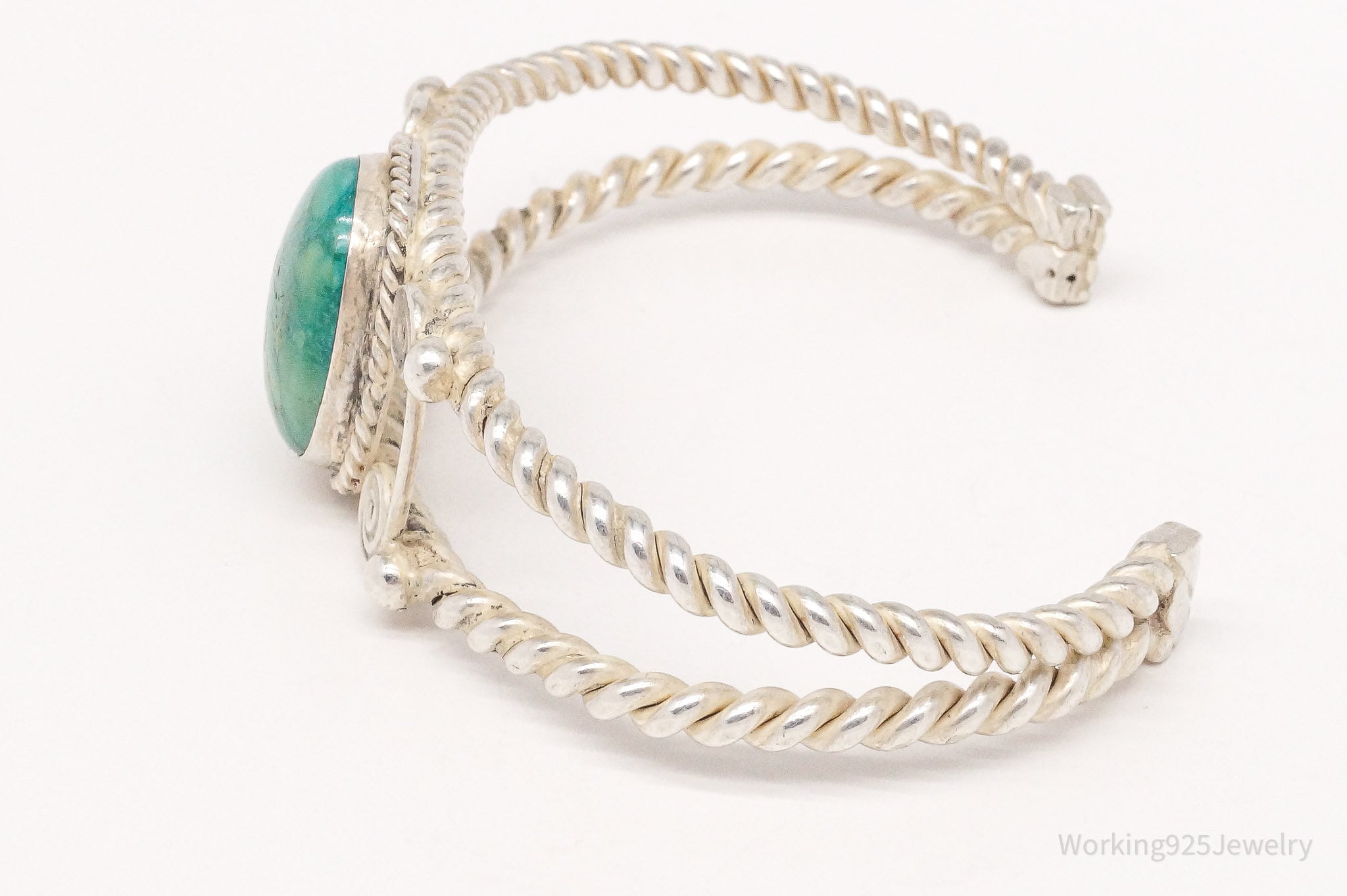 Vintage Handmade Filigree Turquoise Rope Design Silver Cuff Bracelet