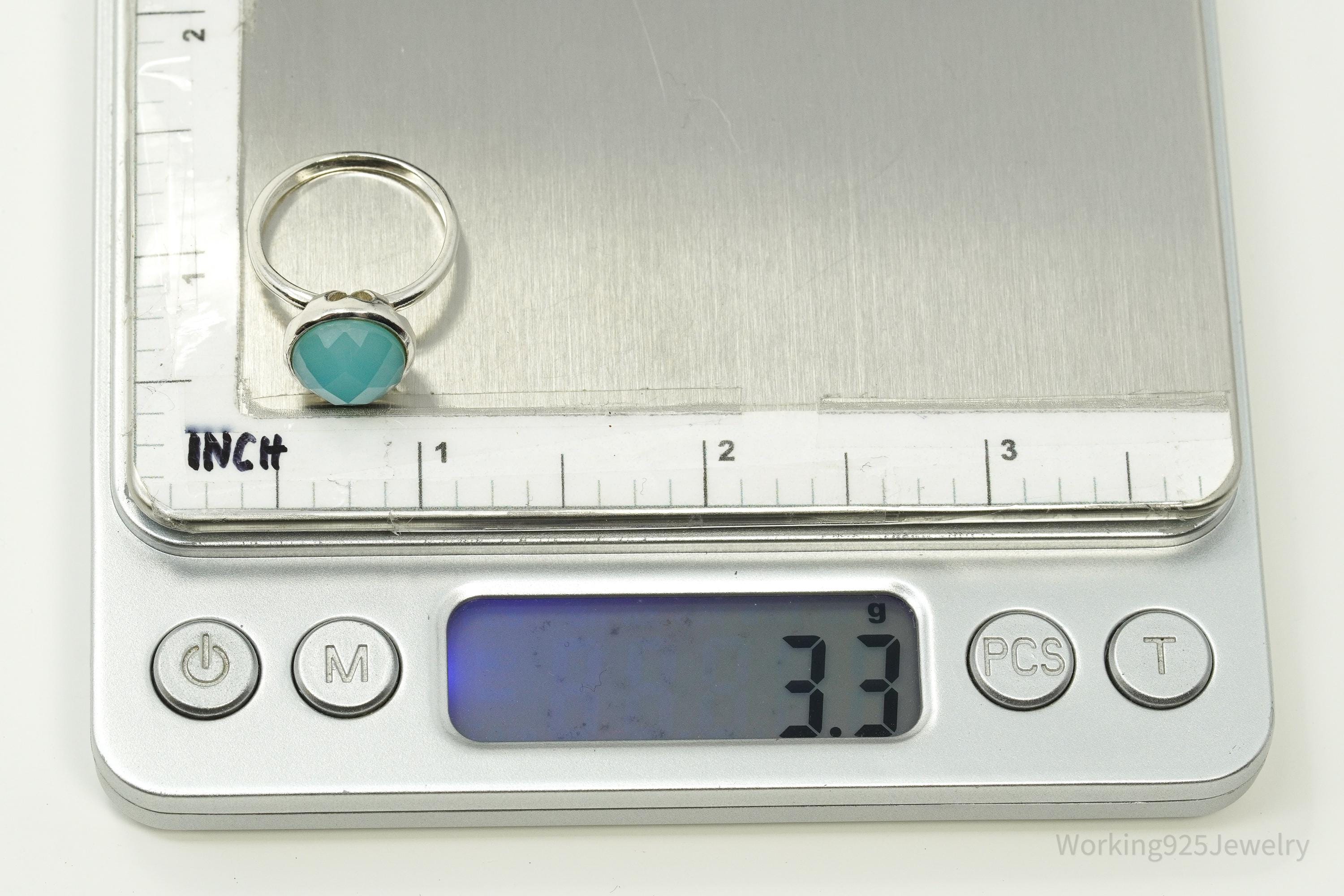 Vintage Chalisa Aqua Blue Chalcedony Sterling Silver Ring - Size 6