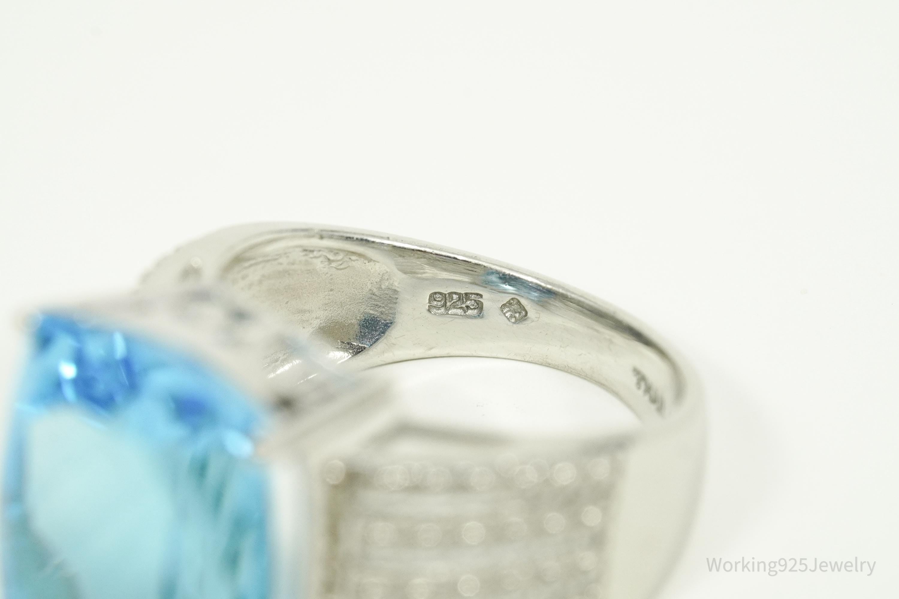 Vintage Large Blue Topaz Sterling Silver Ring - Size 7