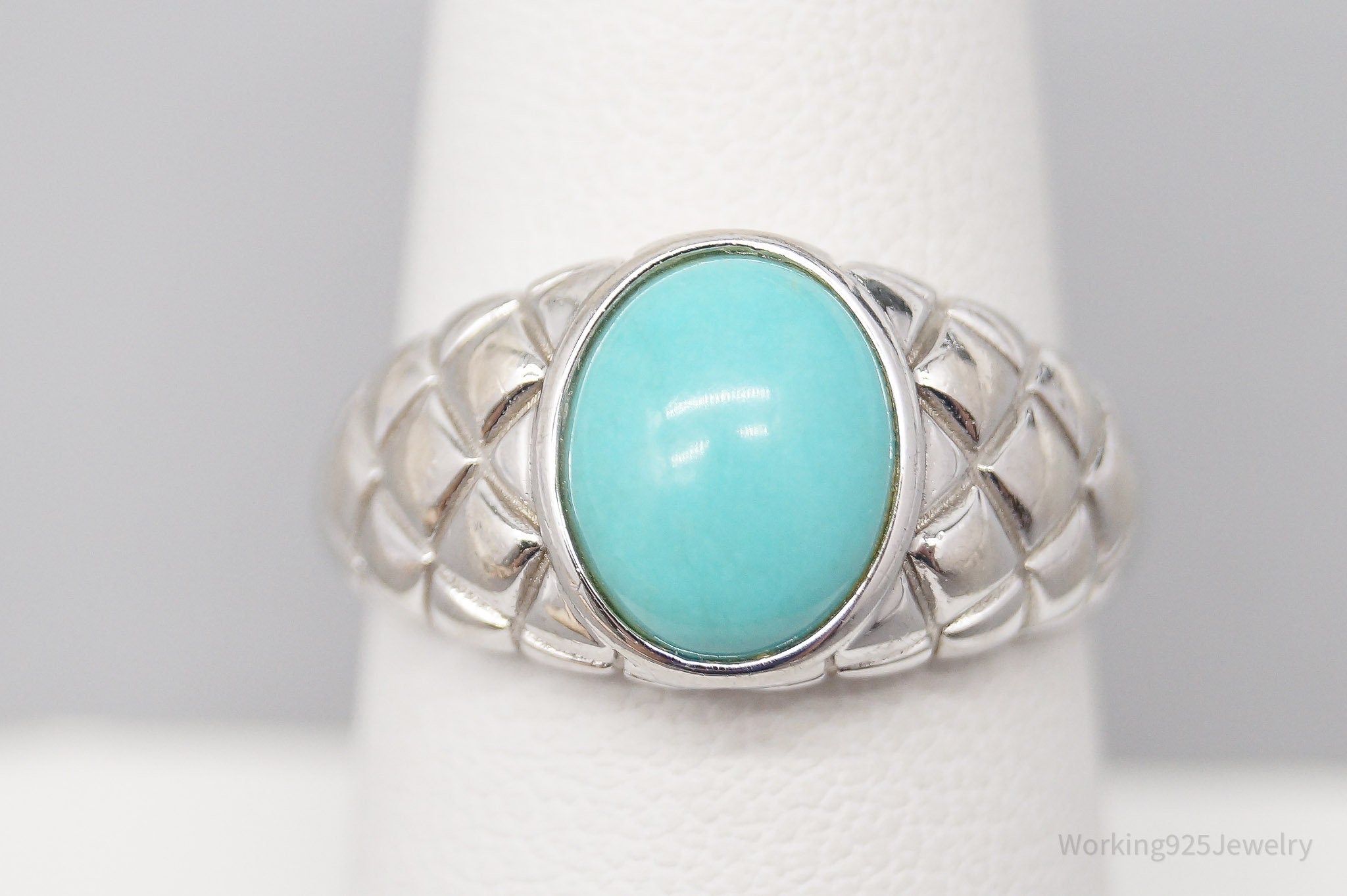 Vintage Designer EA Turquoise Sterling Silver Ring - Size 8