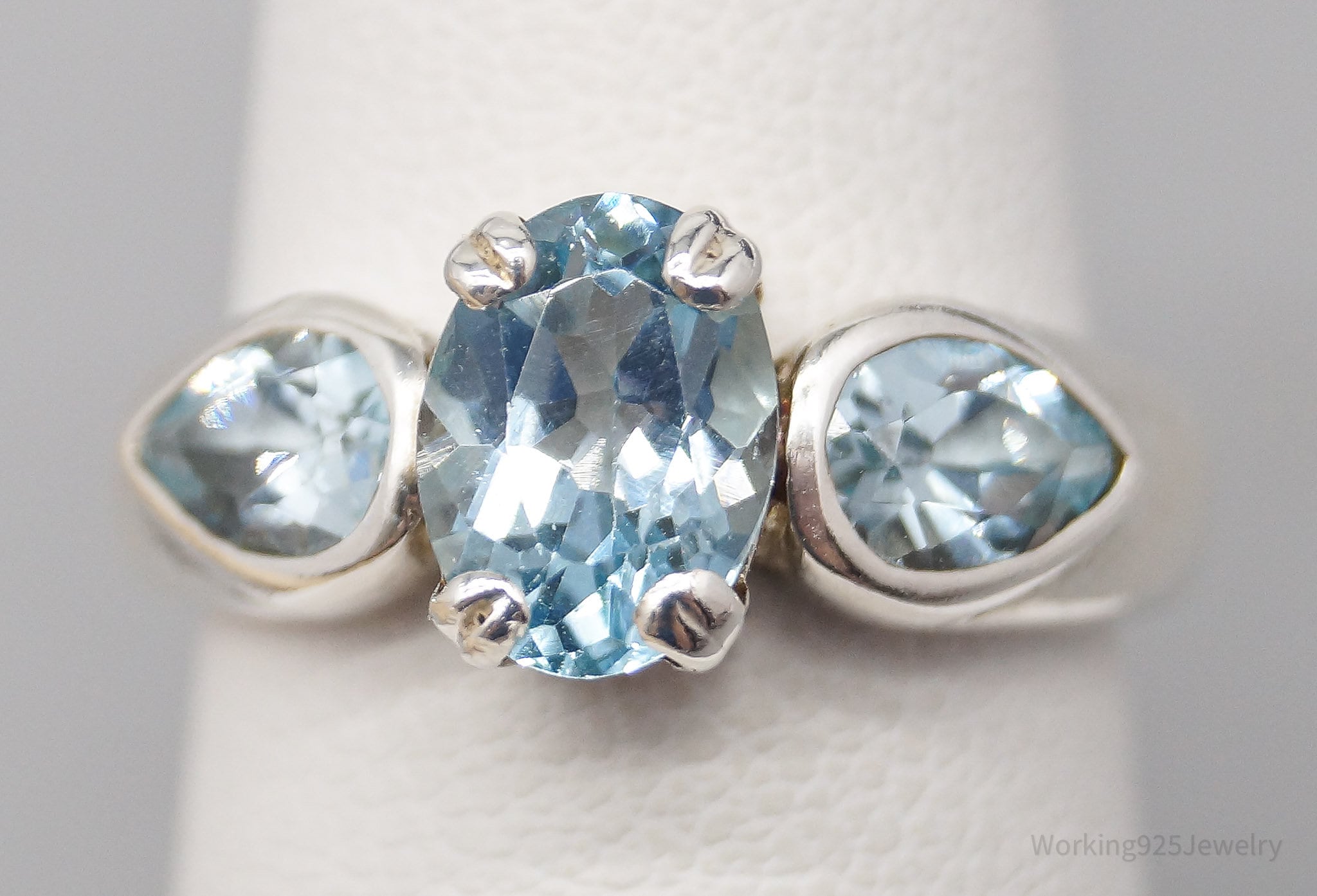 Vintage Blue Topaz Sterling Silver Ring - Size 5.75