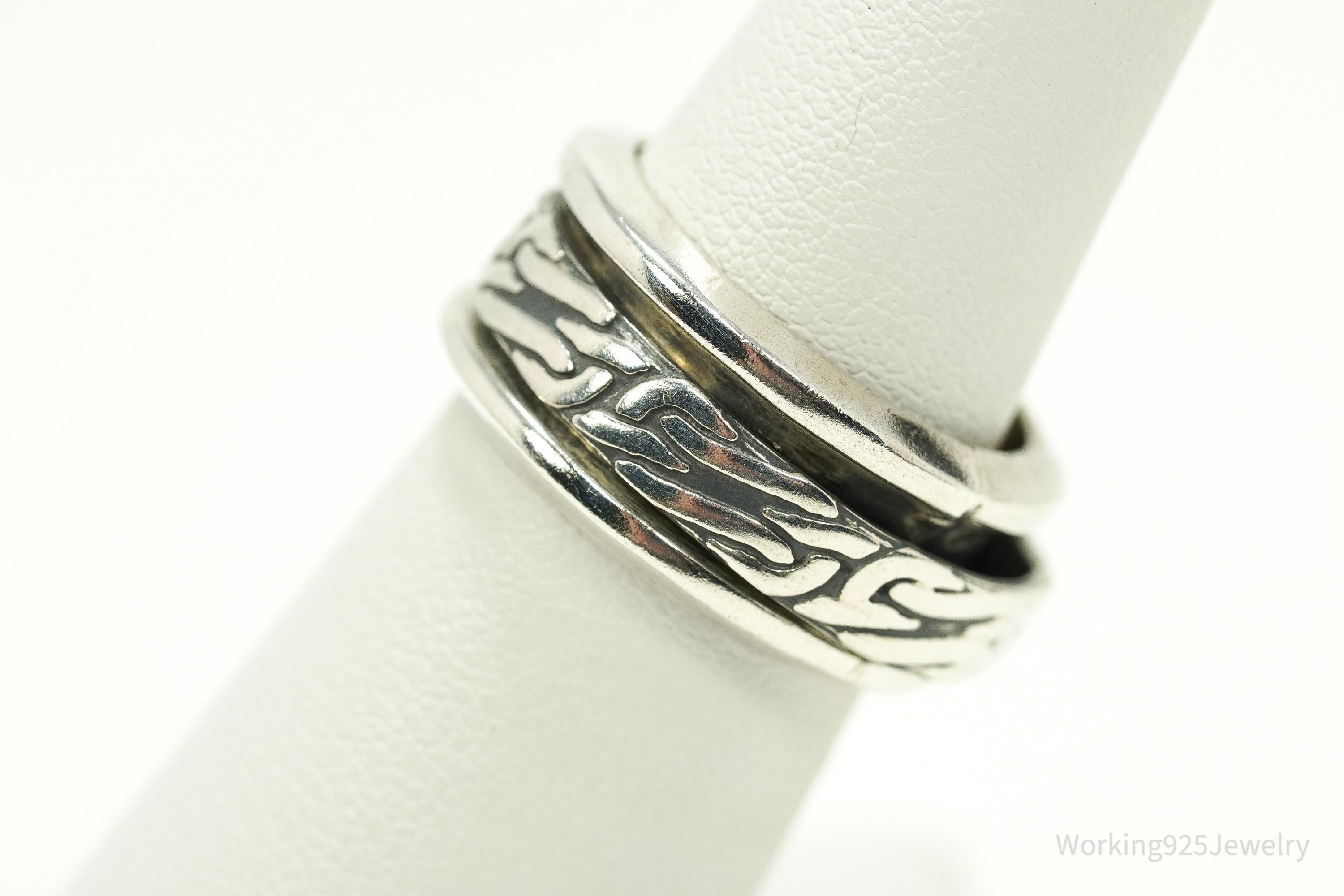 Vintage Celtic Knots Pattern Sterling Silver Spinner Band Ring - Size 6.5