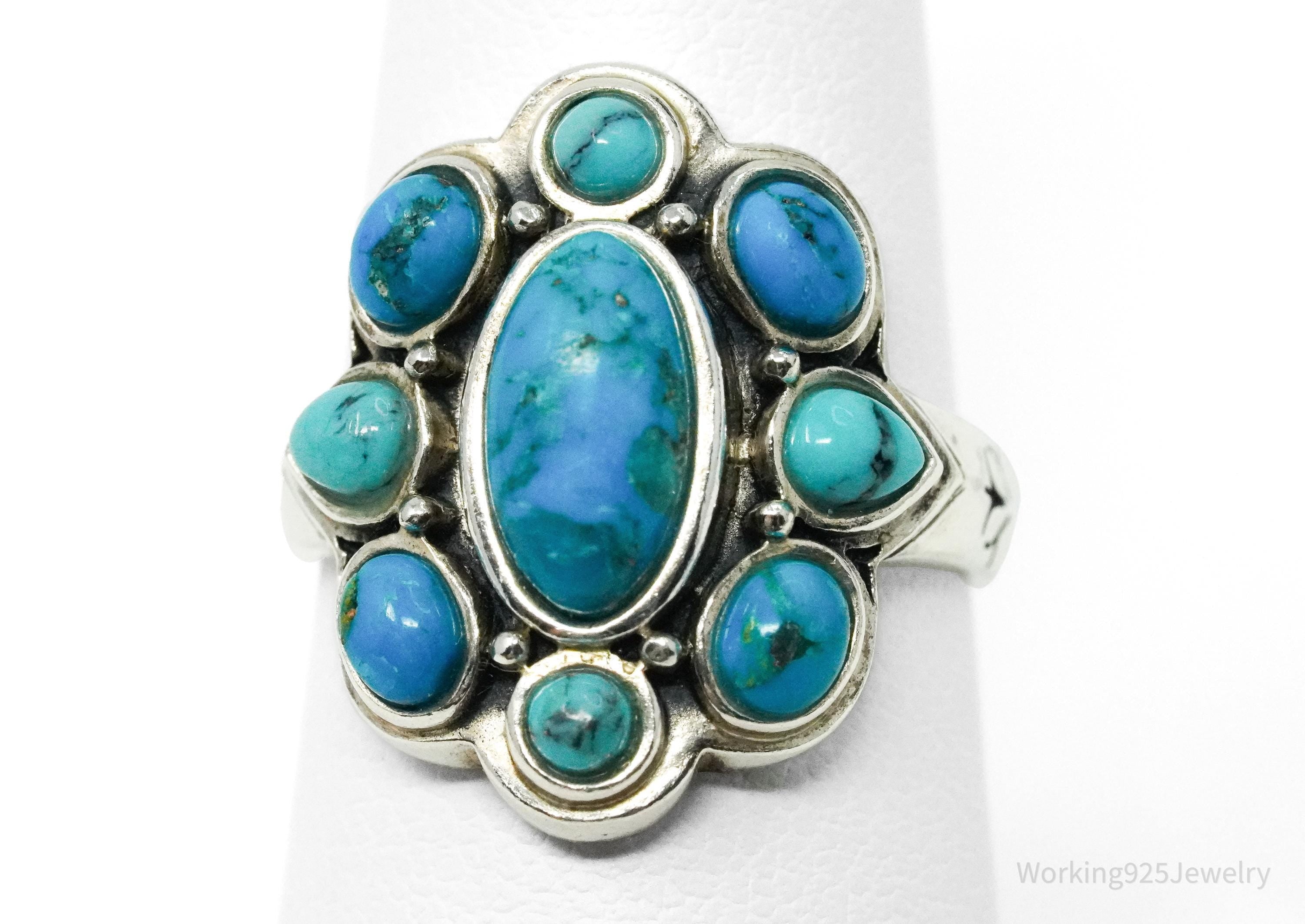 Vintage BGE Turquoise Inlay Flower Sterling Silver Ring - Size 7