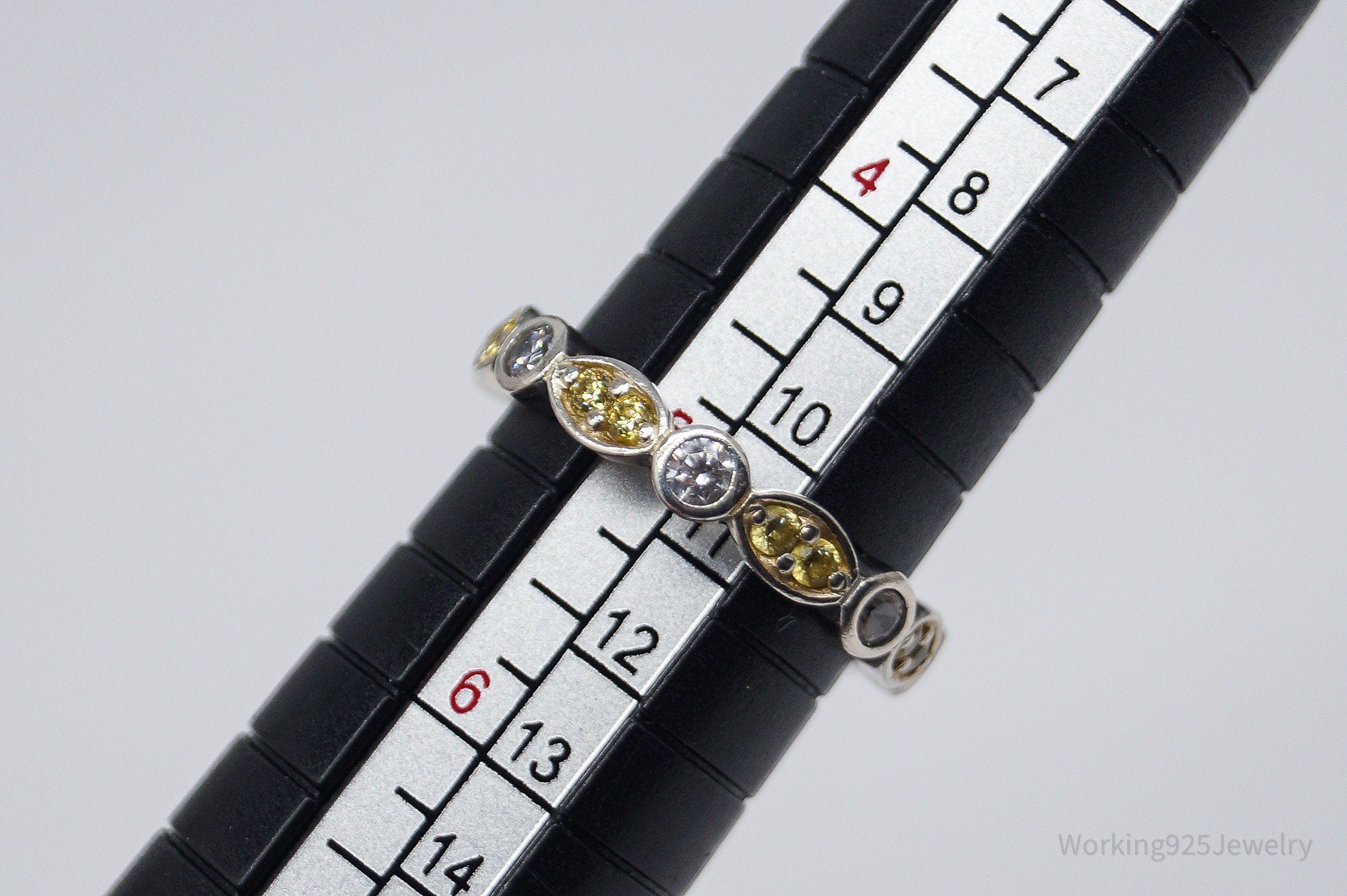 Vintage Yellow & White Cubic Zirconia Sterling Silver Ring- Size 5