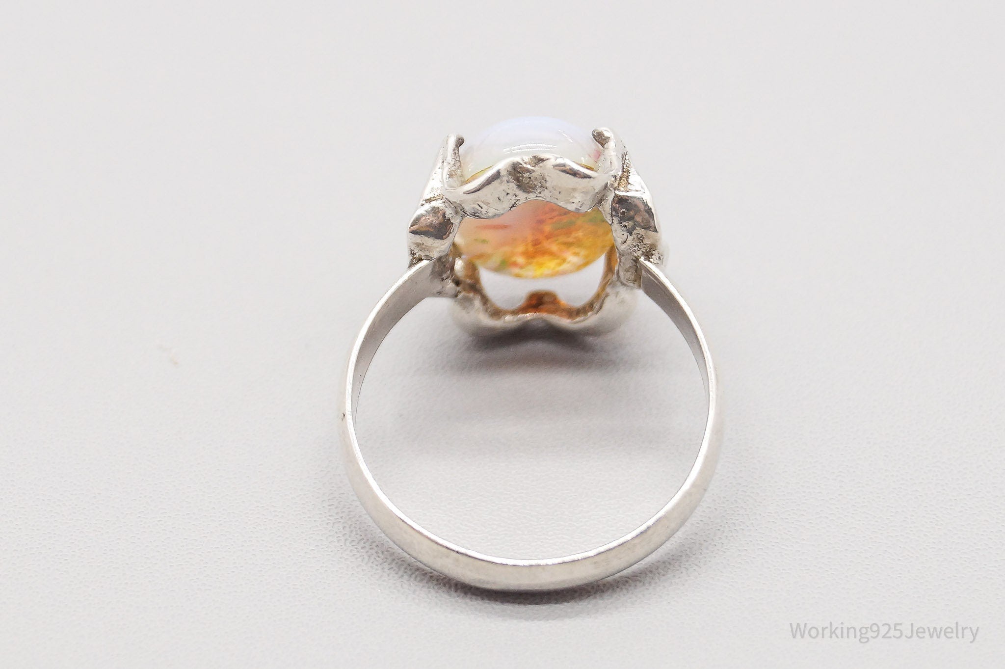 Vintage Mexico Faux Opal Modernist Style Sterling Silver Ring - Size 8.5