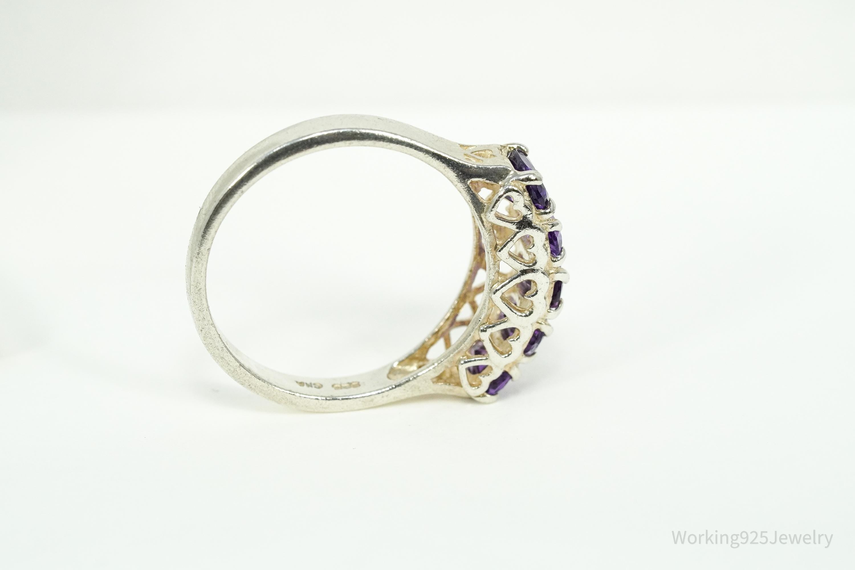 Vintage Amethyst Sterling Silver Ring - Size 9.75