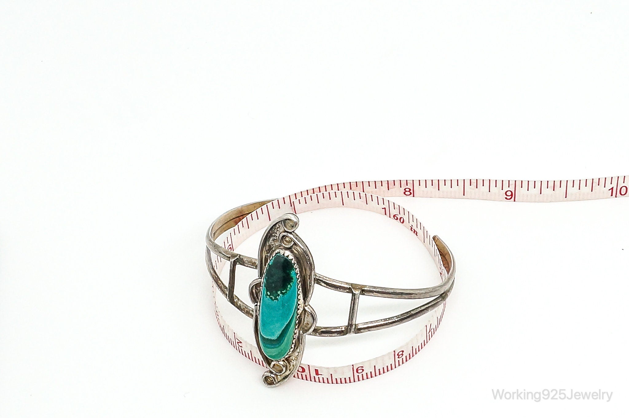 Vintage Native Handmade Unsigned Turquoise Sterling Silver Cuff Bracelet