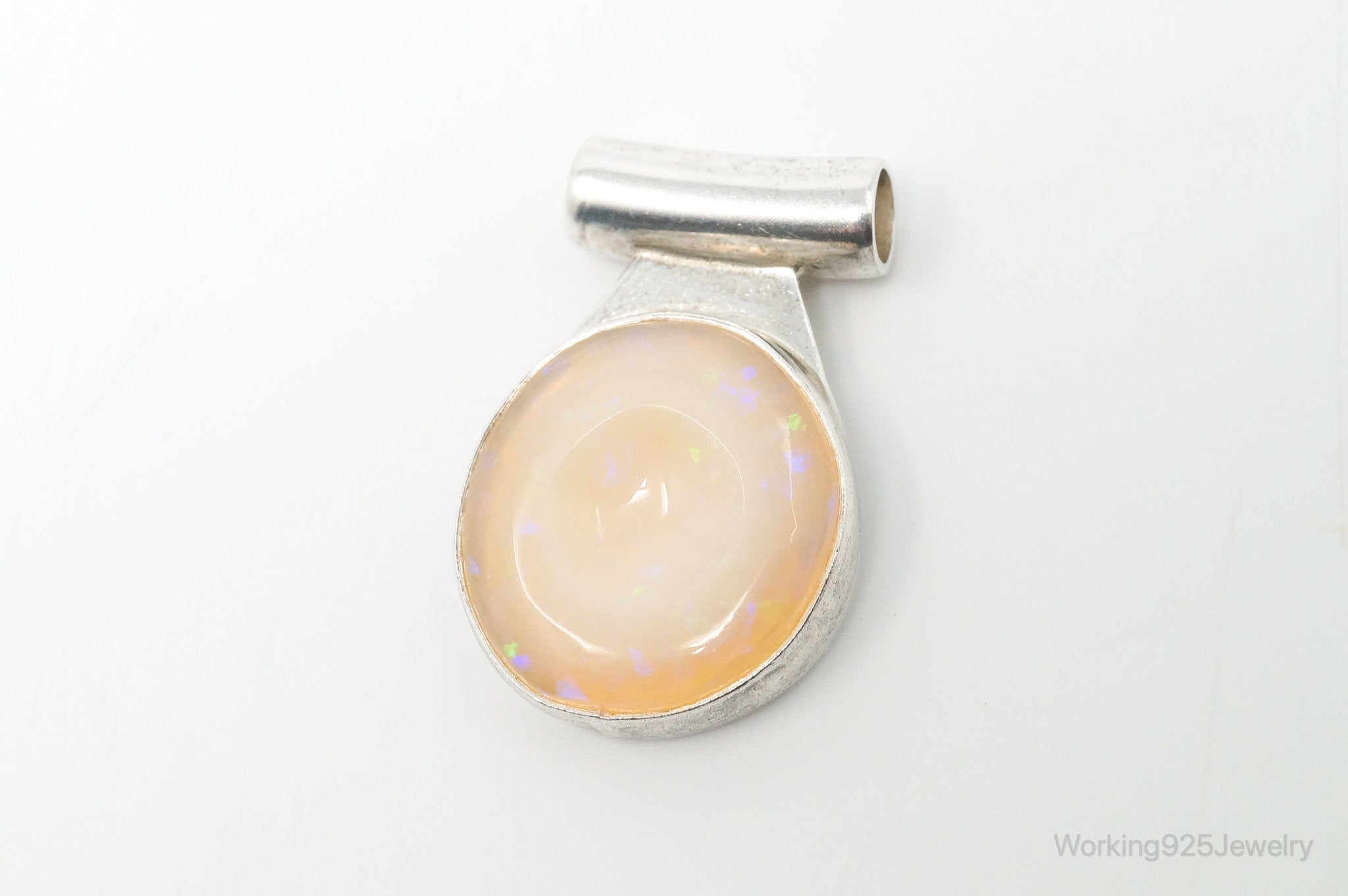 Large Vintage Peach Opal Sterling Silver Pendant