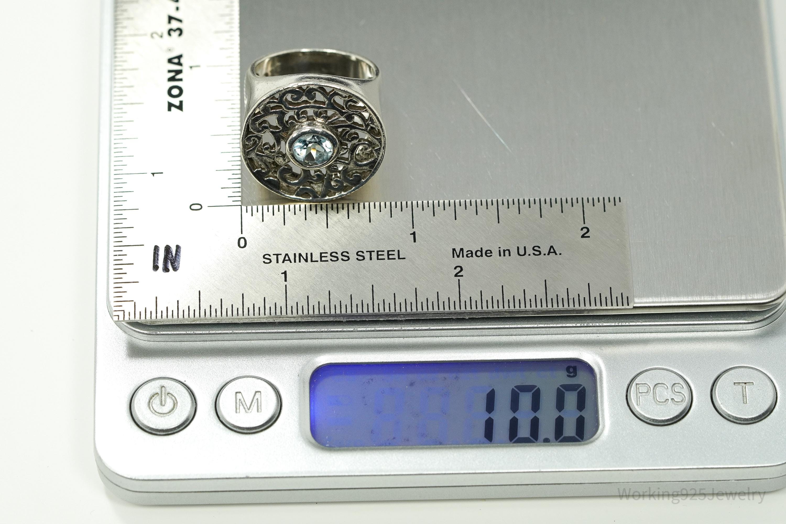 Vintage Blue Topaz Filigree Sterling Silver Ring - Size 7