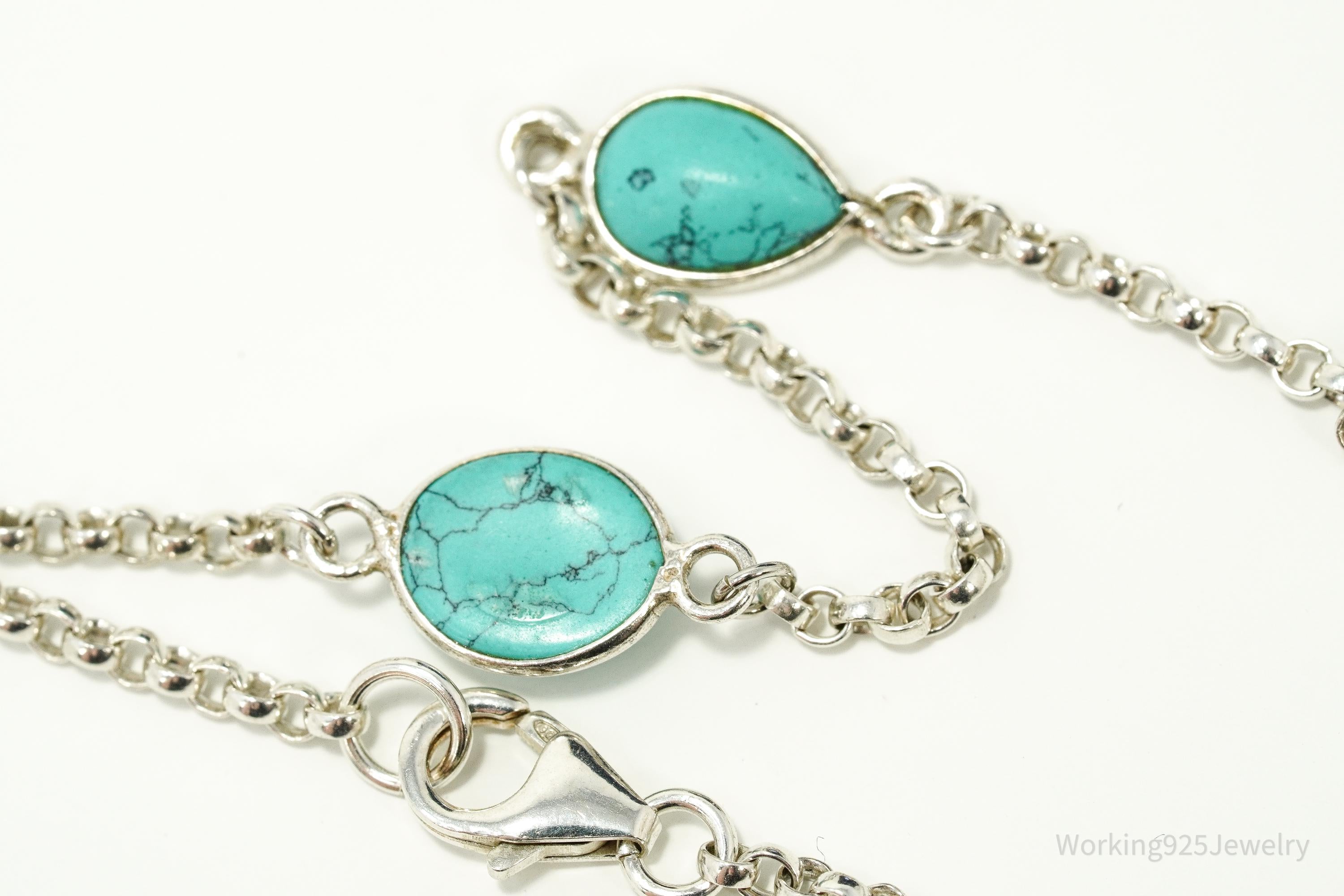 Vintage Blue Turquoise Sterling Silver Necklace 15"