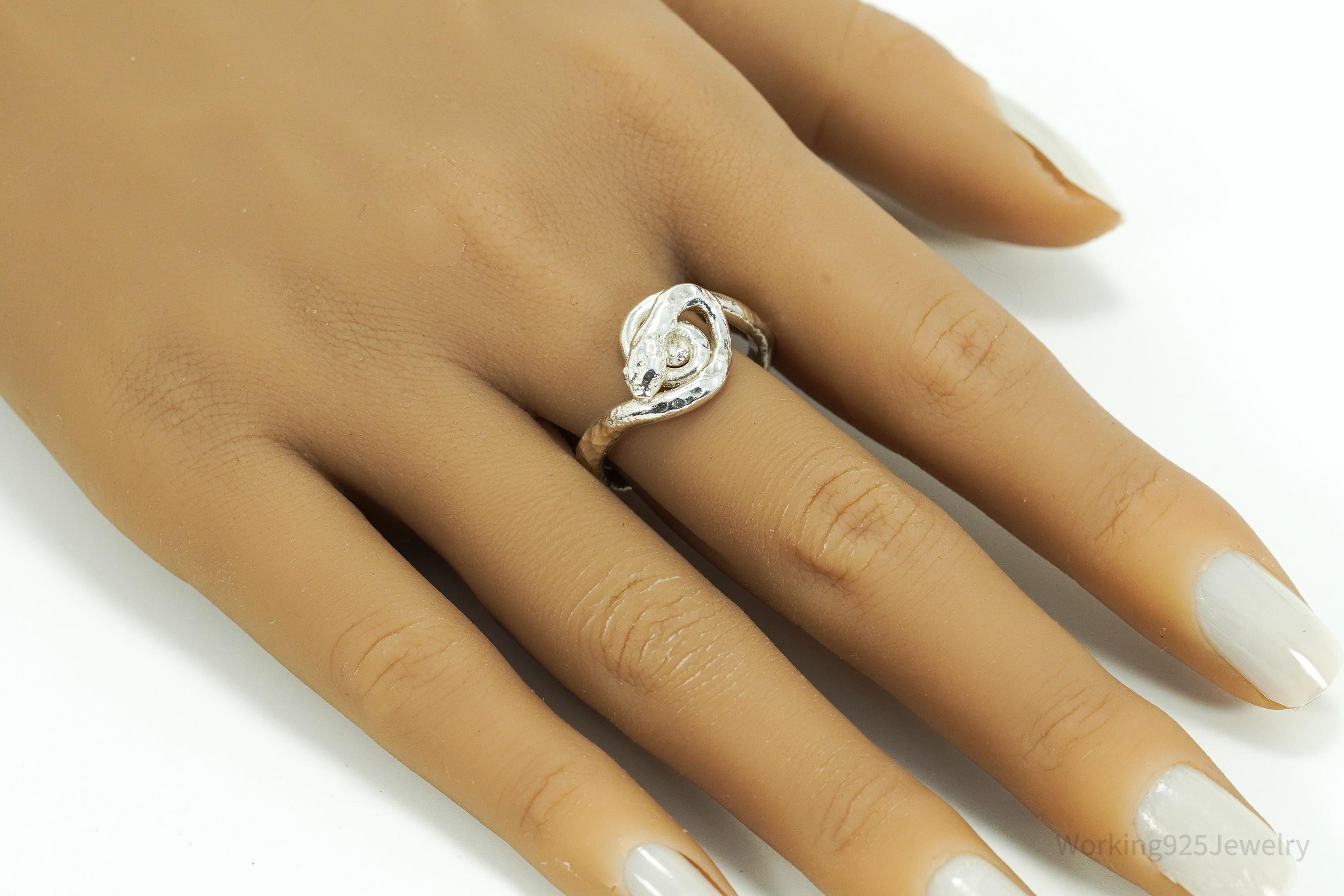 Vintage Handmade Wrapped Snake Sterling Silver Ring - Size 9.5