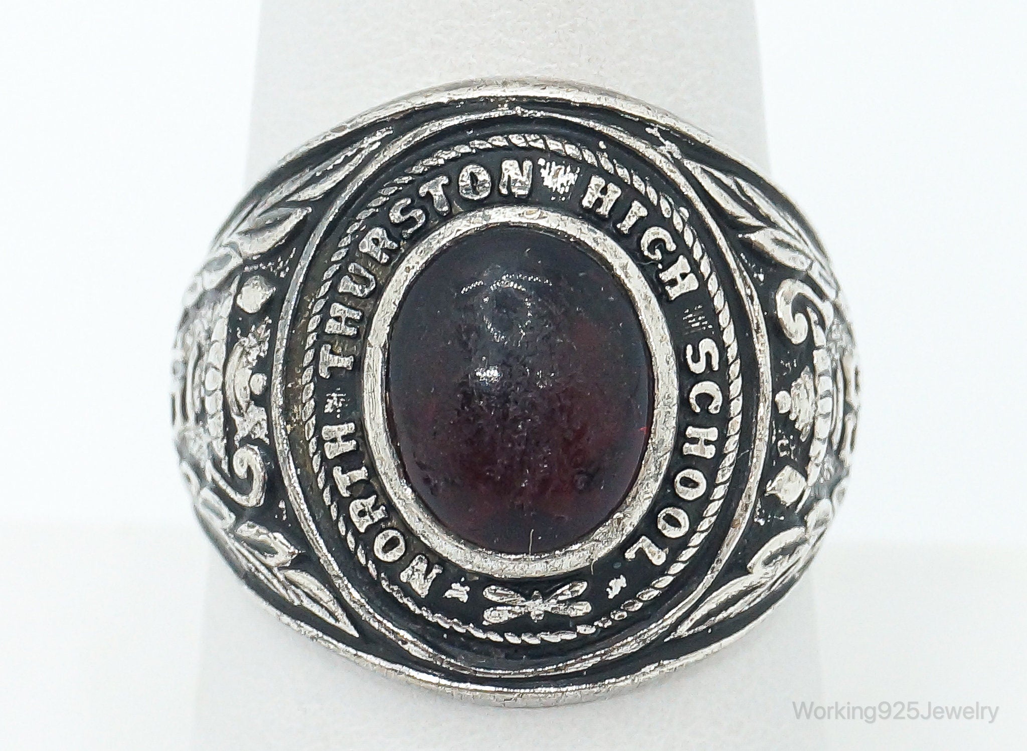 Vintage North Thurston High School 1968 Class Garnet Sterling Silver Ring- SZ 85