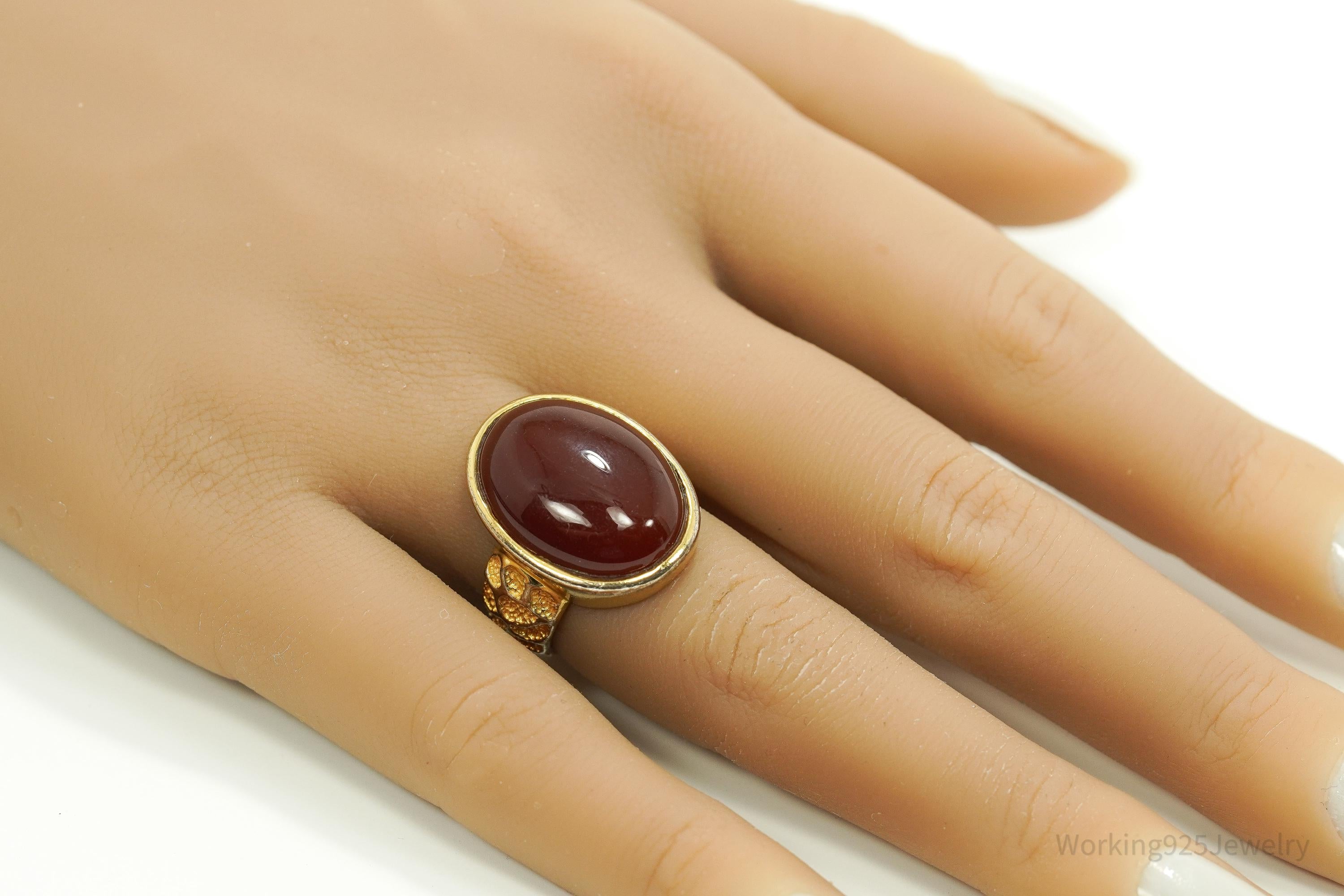 Vintage Designer BADAVICI Carnelian Gold Wash Sterling Silver Ring - Size 6.5