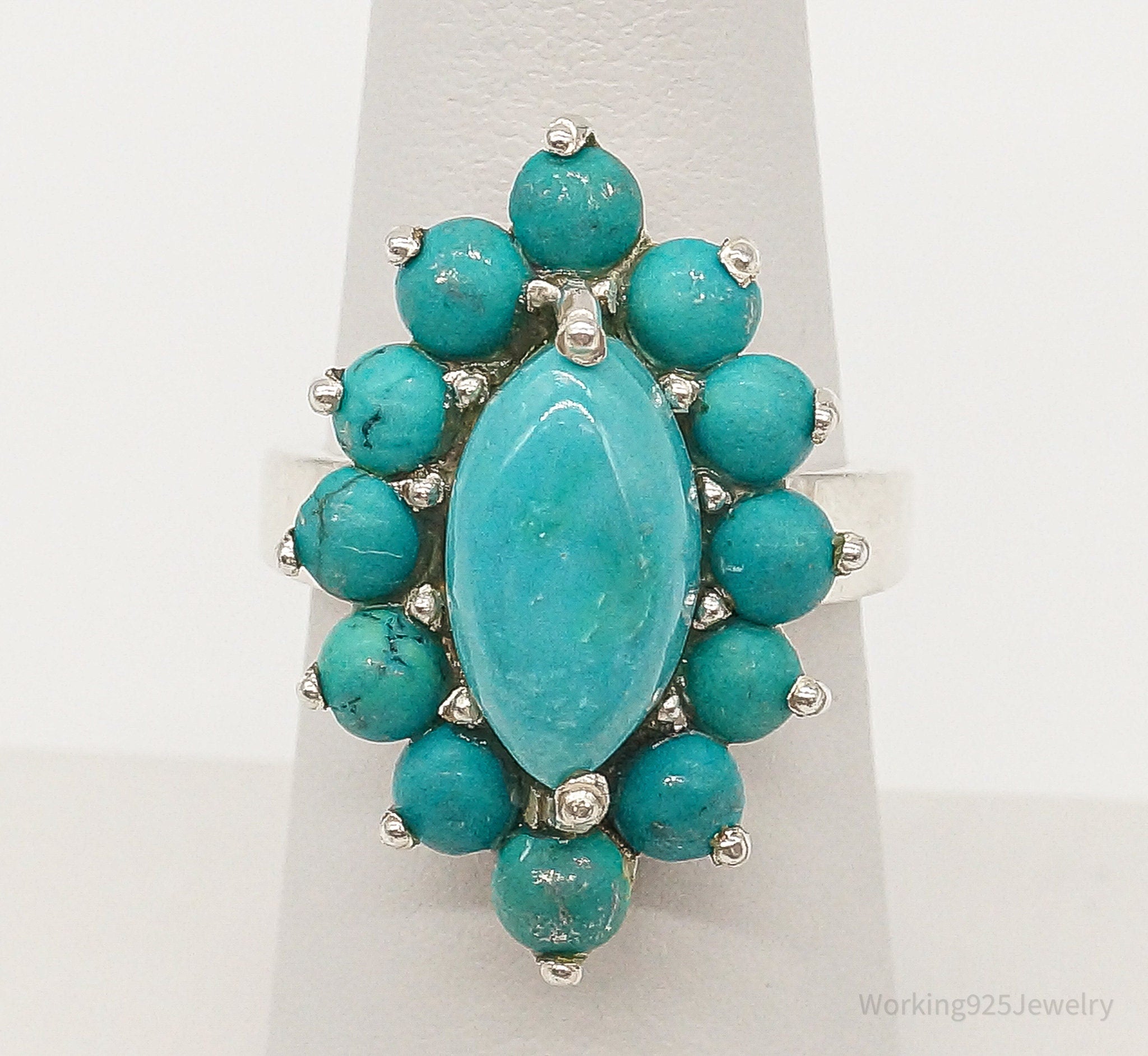 Vintage Southwestern Style Turquoise Sterling Silver Ring - Size 6.25