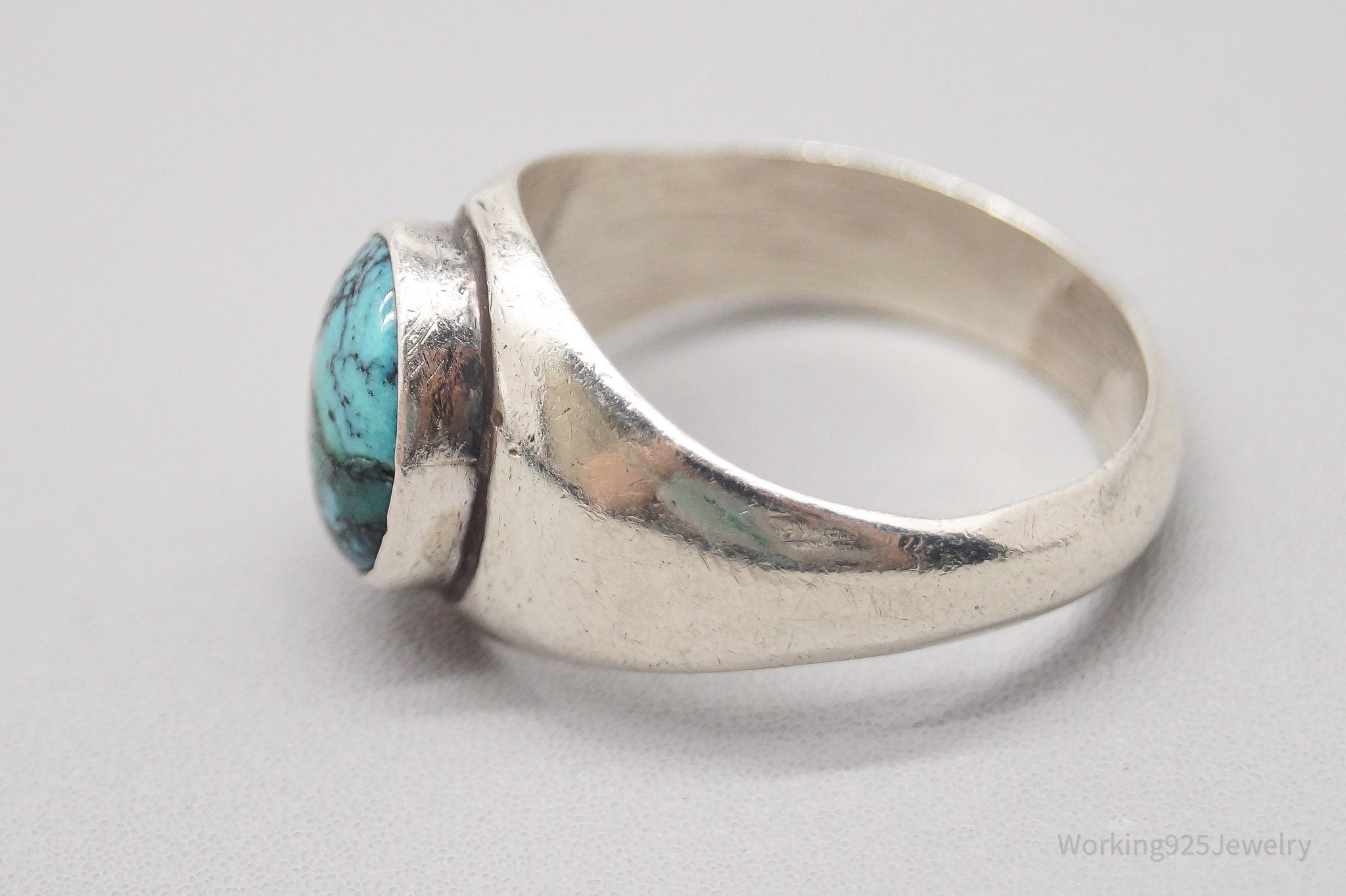 Vintage Turquoise Silver Ring - Size 7.75