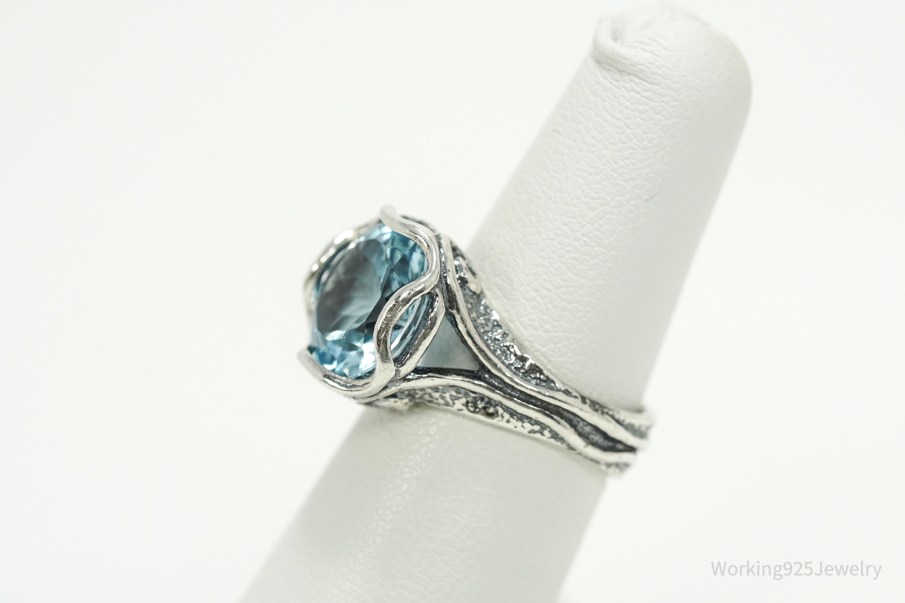 Vintage Israel Designer Paz PZ Blue Topaz Sterling Silver Ring - Size 6