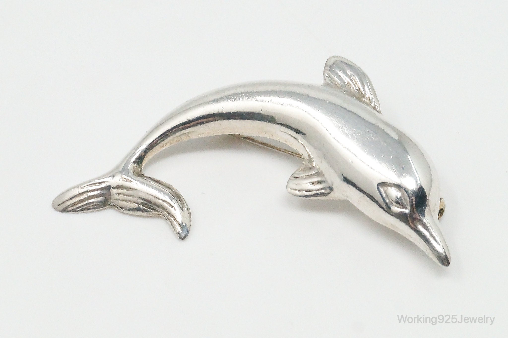 Vintage Large Dolphin Sterling Silver Brooch Pin Pendant